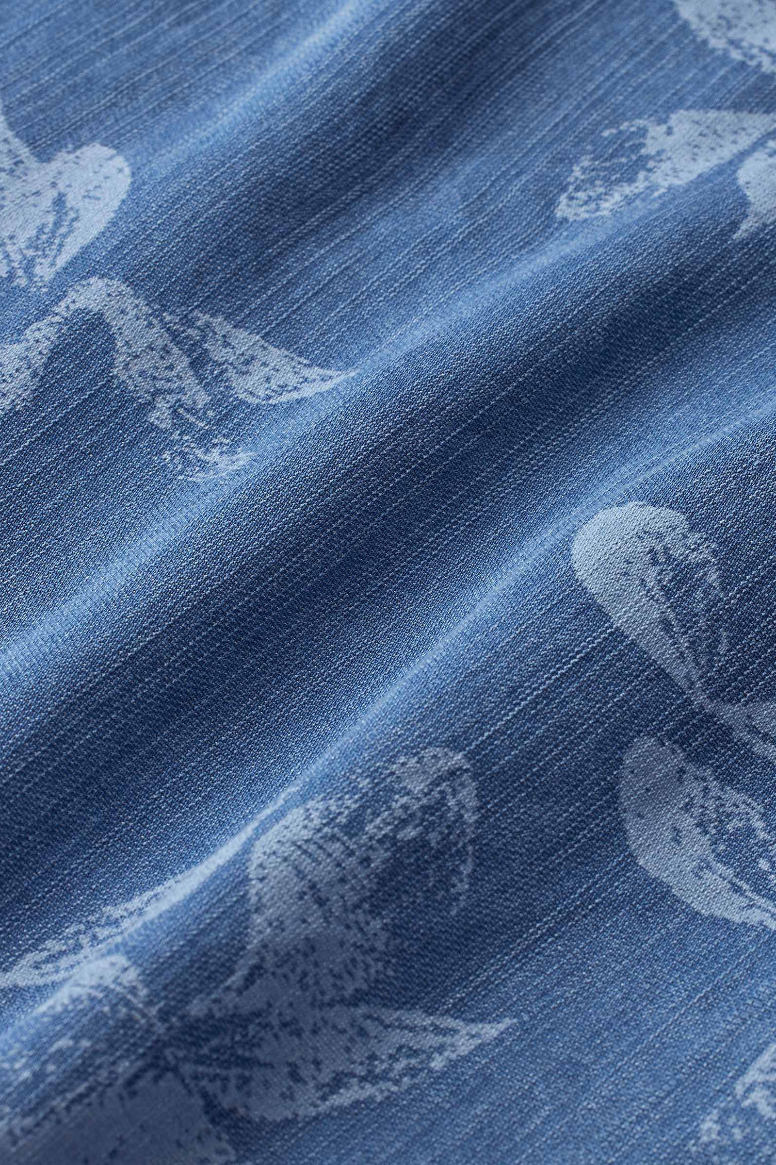 Norvinu Printed Denim Shirt Dress - Blue Denim - Image 14