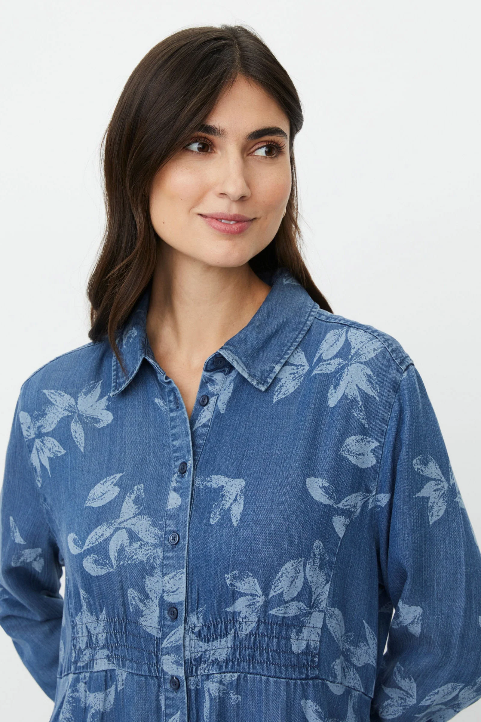 Norvinu Printed Denim Shirt Dress - Blue Denim - Image 6