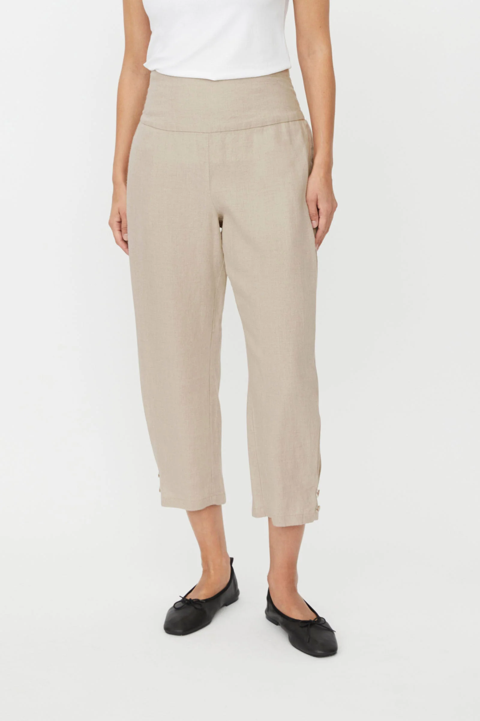 Penna Linen Elastic Waist Cropped Trousers - Natural - Image 2