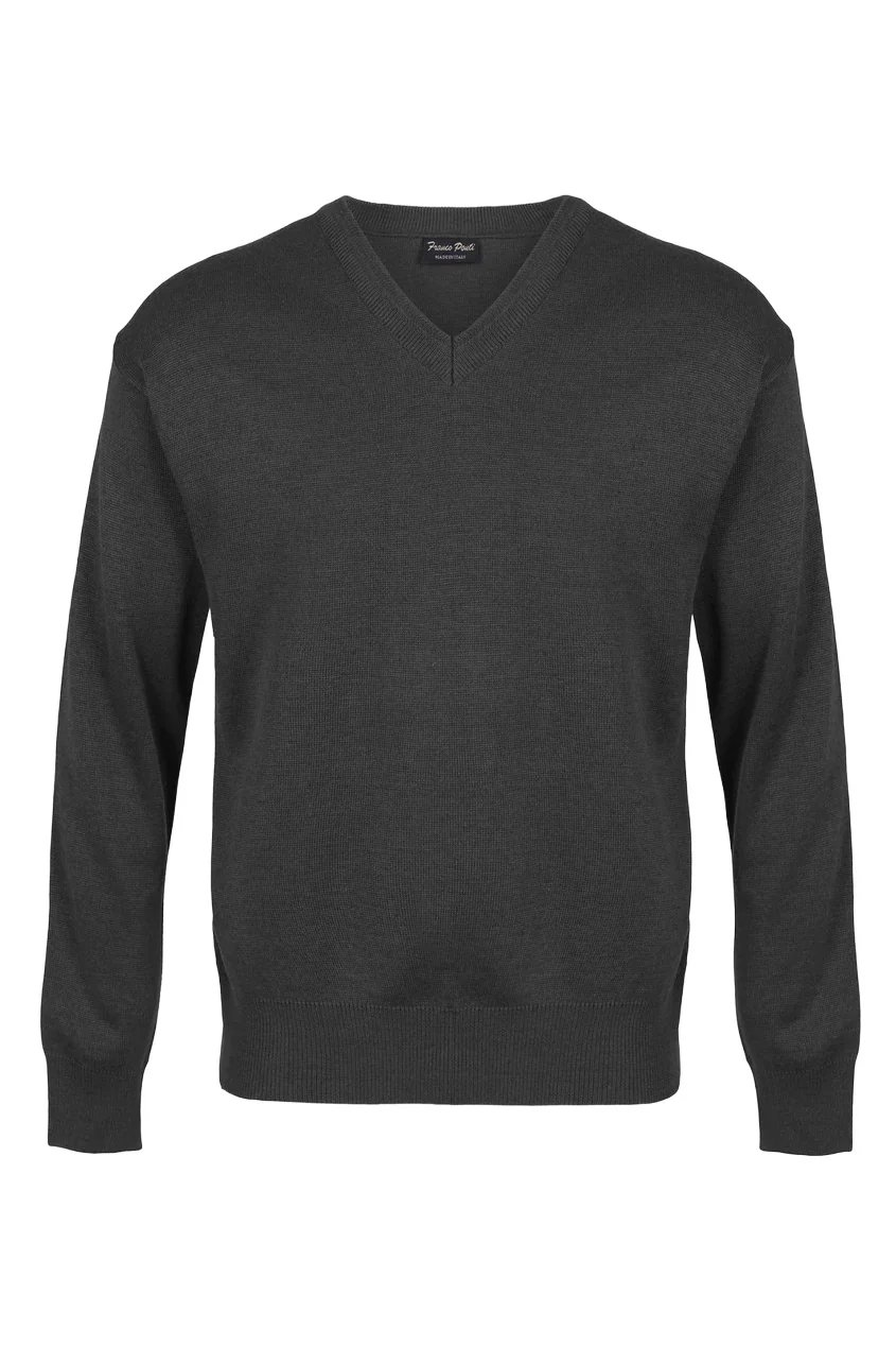 Medium Weight Merino Wool V Neck Jumper - Charcoal