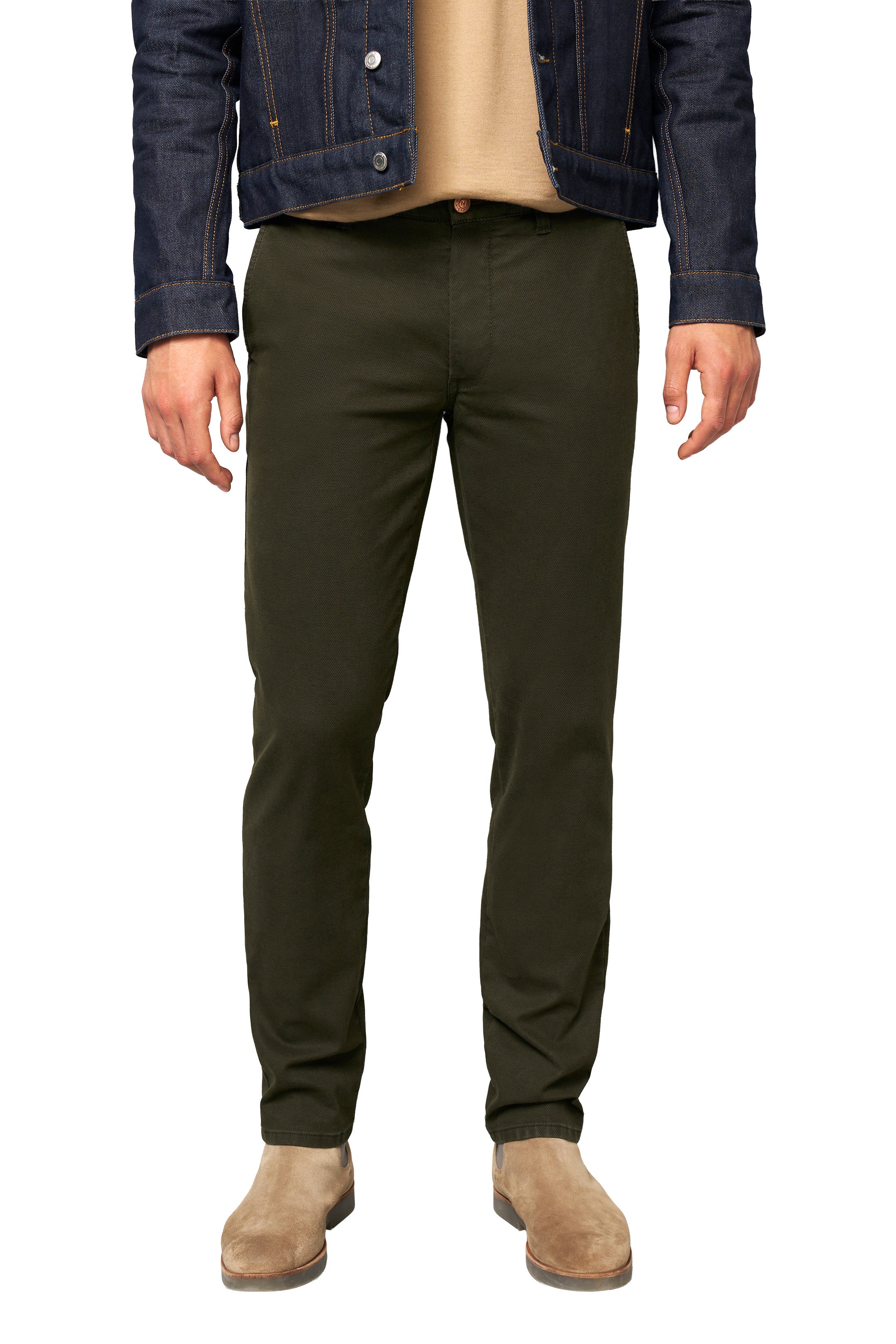 M5 Chino Stretch Micro Structure Trousers - Dark Green