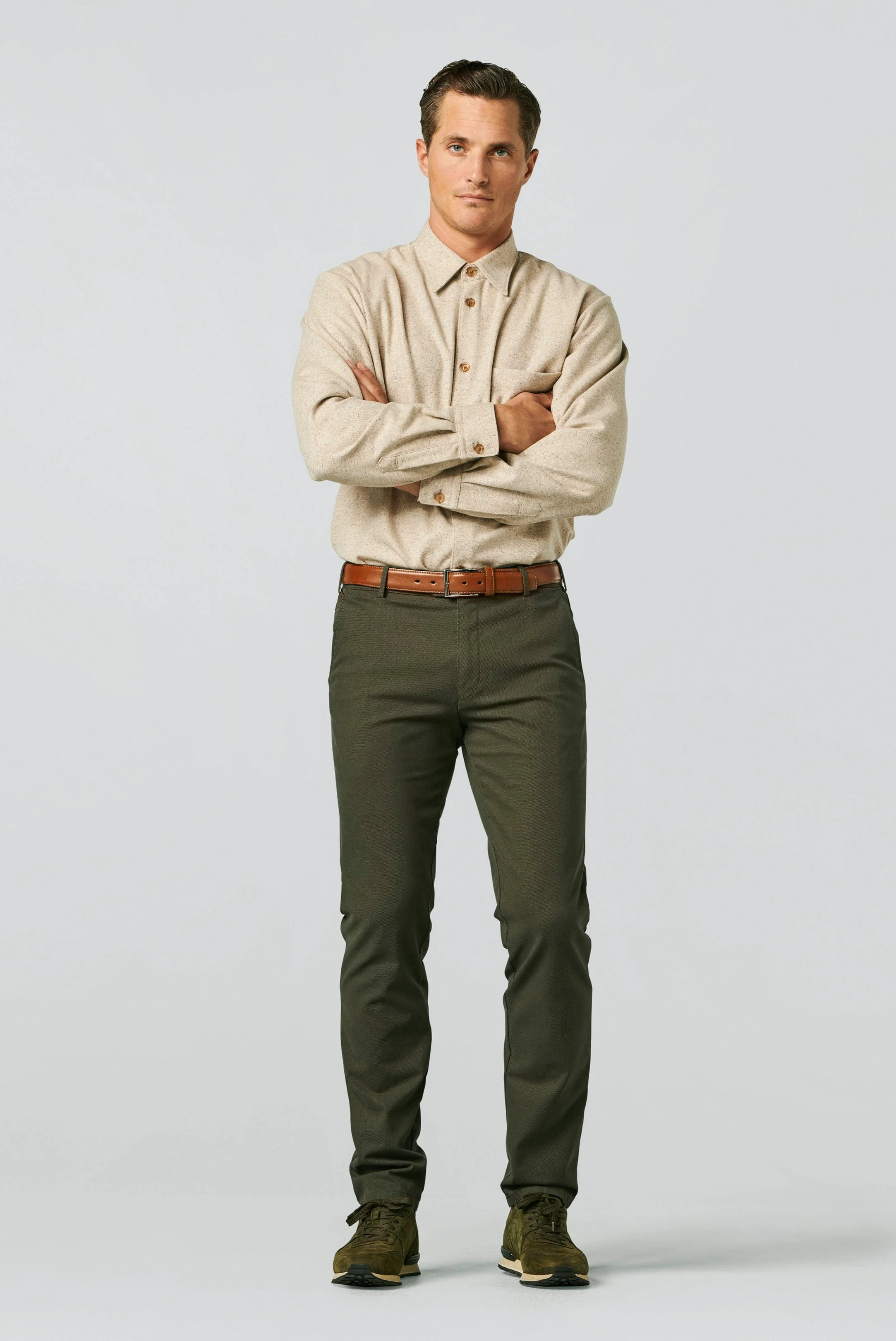 New York Two Tone Cotton Stretch Chinos - Dark Green - Image 6