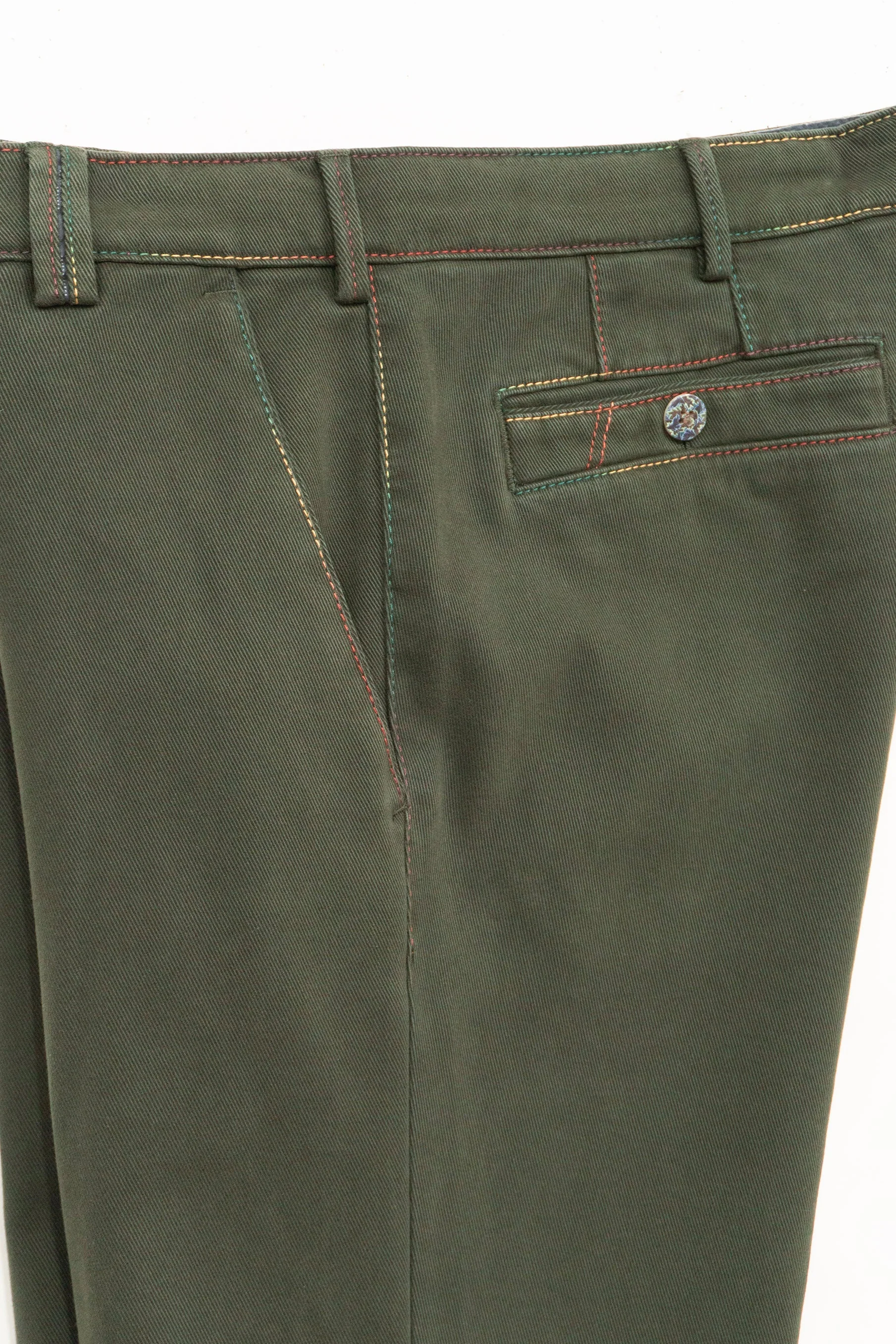 New York Winter Twill Rainbow Stitch Trousers - Dark Green - Image 2