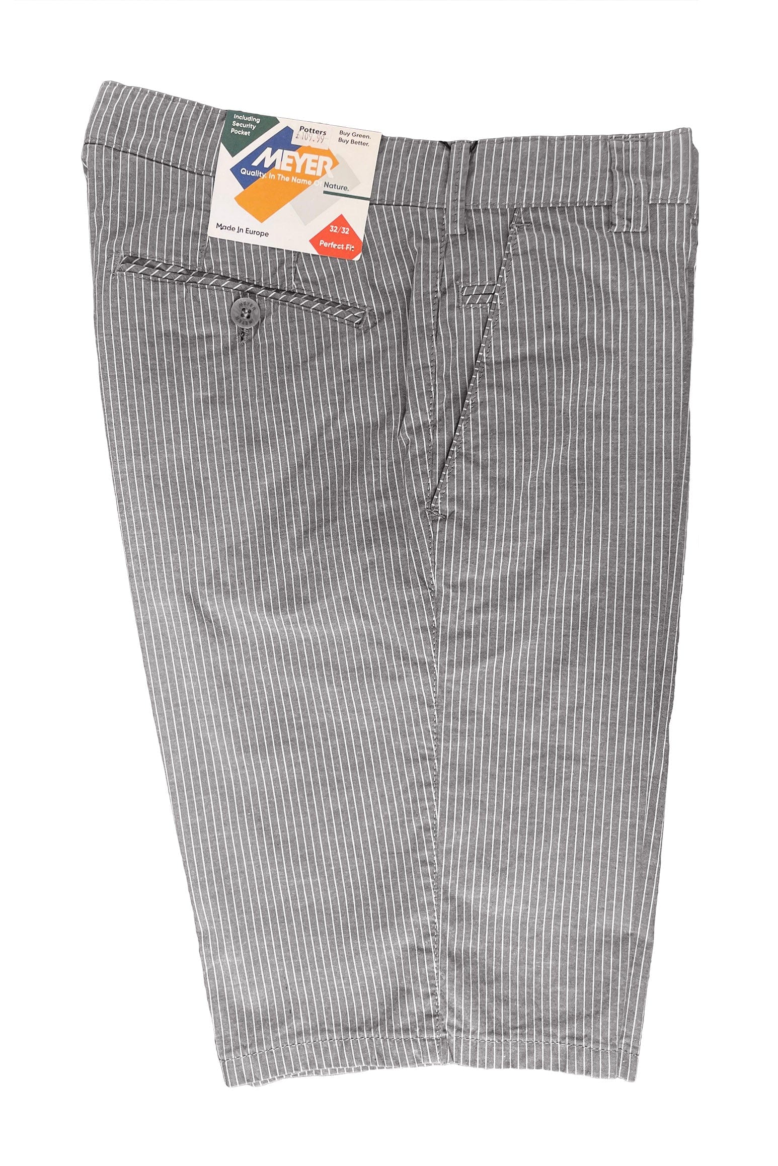 Palma Cotton Stretch Chino Shorts - Grey/White Pinstripe