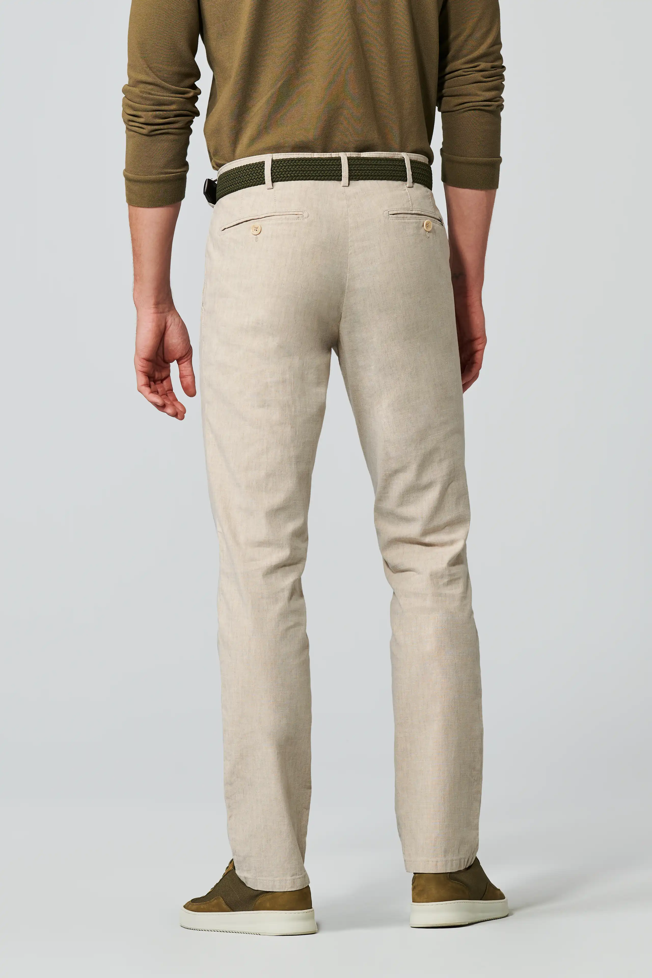 Roma Linen/Cotton Stretch Trouser - Beige - Image 3