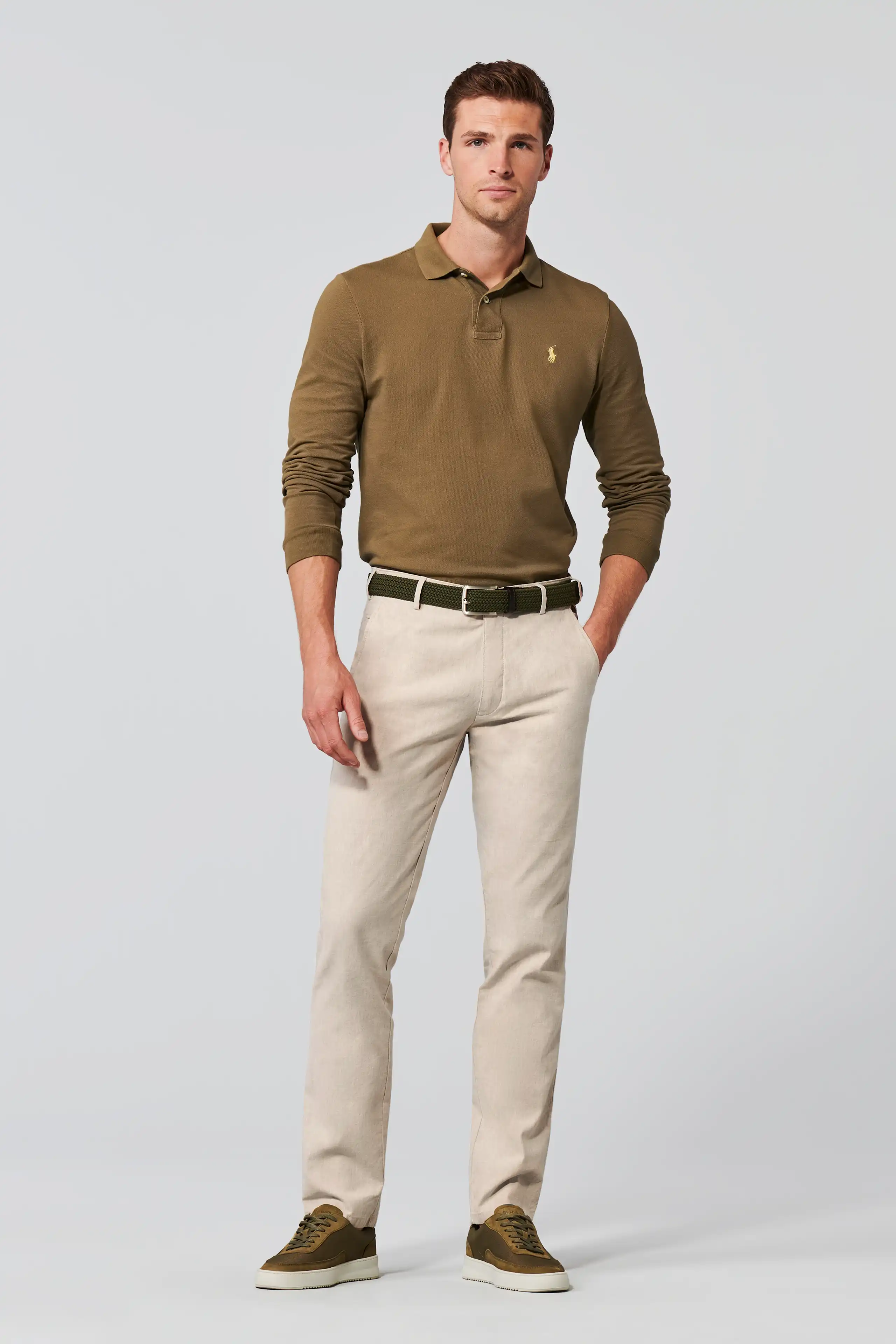Roma Linen/Cotton Stretch Trouser - Beige - Image 4