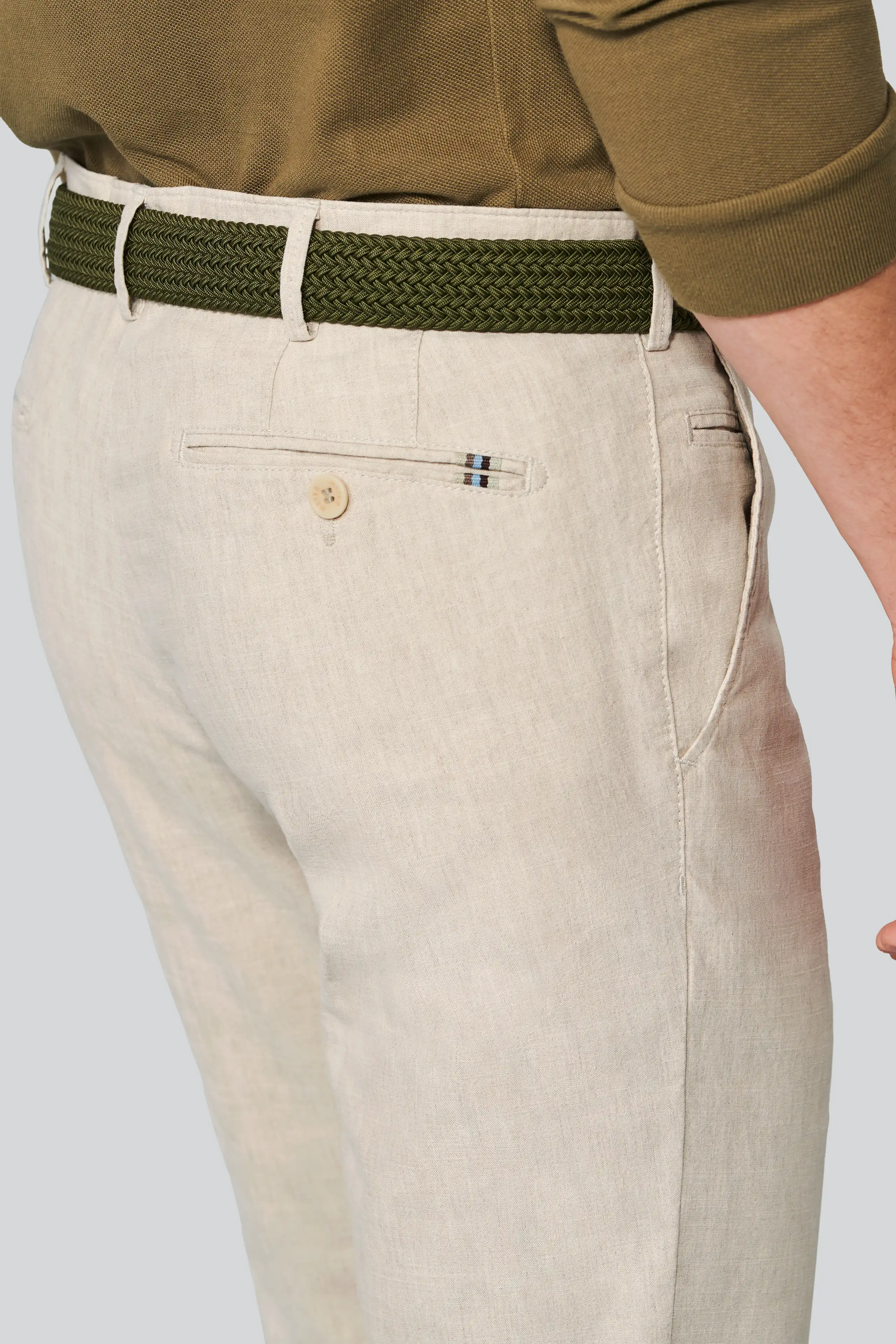 Roma Linen/Cotton Stretch Trouser - Beige - Image 5