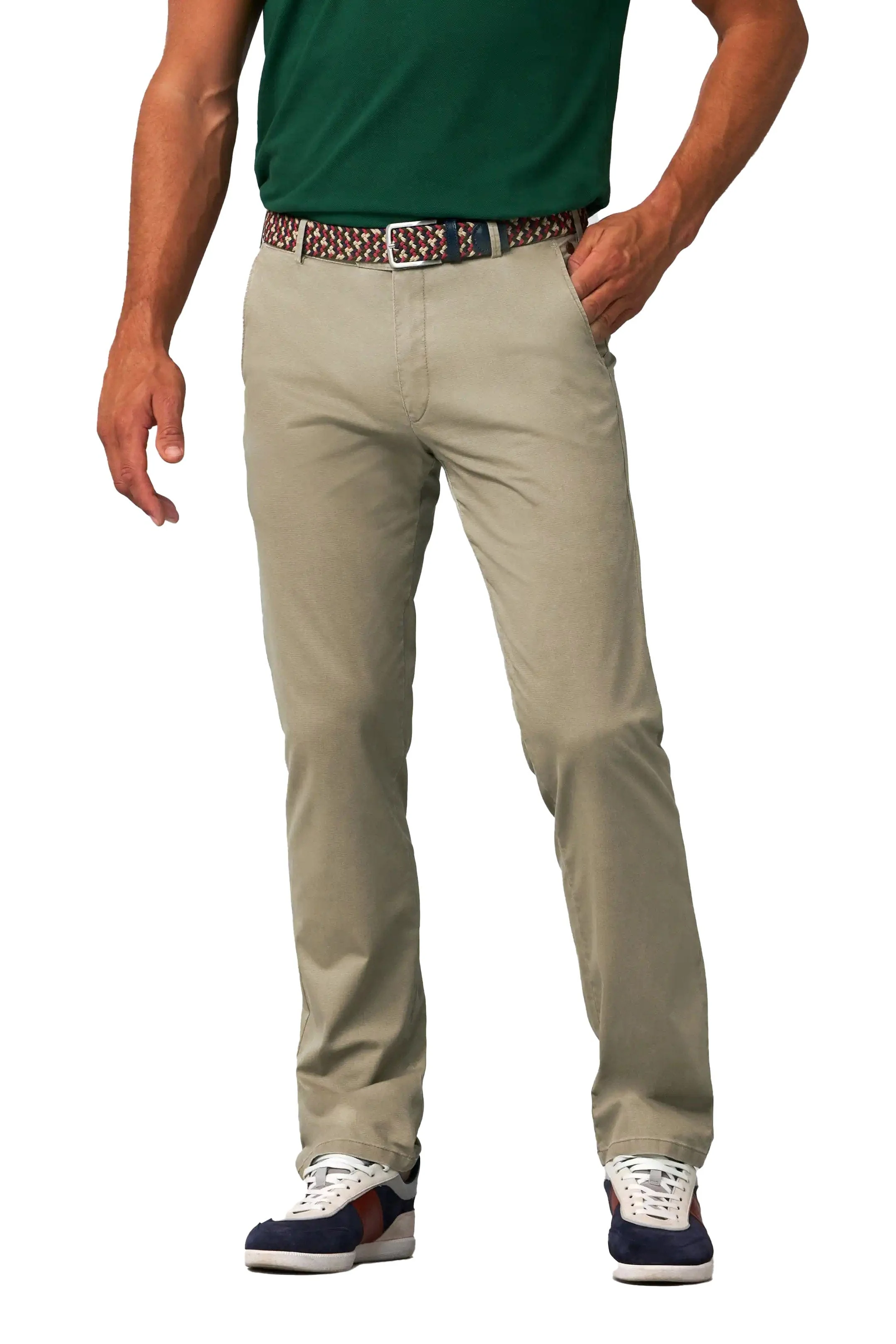 Roma Micro Structure Cotton Stretch Chinos - Stone