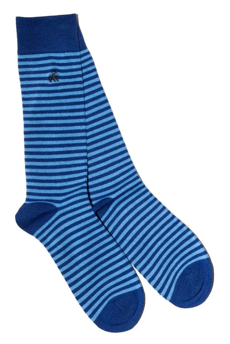 Narrow Stripe Bamboo Socks - Sky Blue/Blue