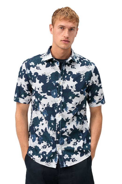 Casual Regular Fit Bold Print Short Sleeve Shirt - Marine/White
