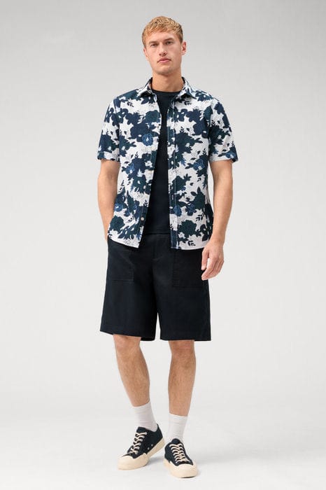 Casual Regular Fit Bold Print Short Sleeve Shirt - Marine/White - Image 2