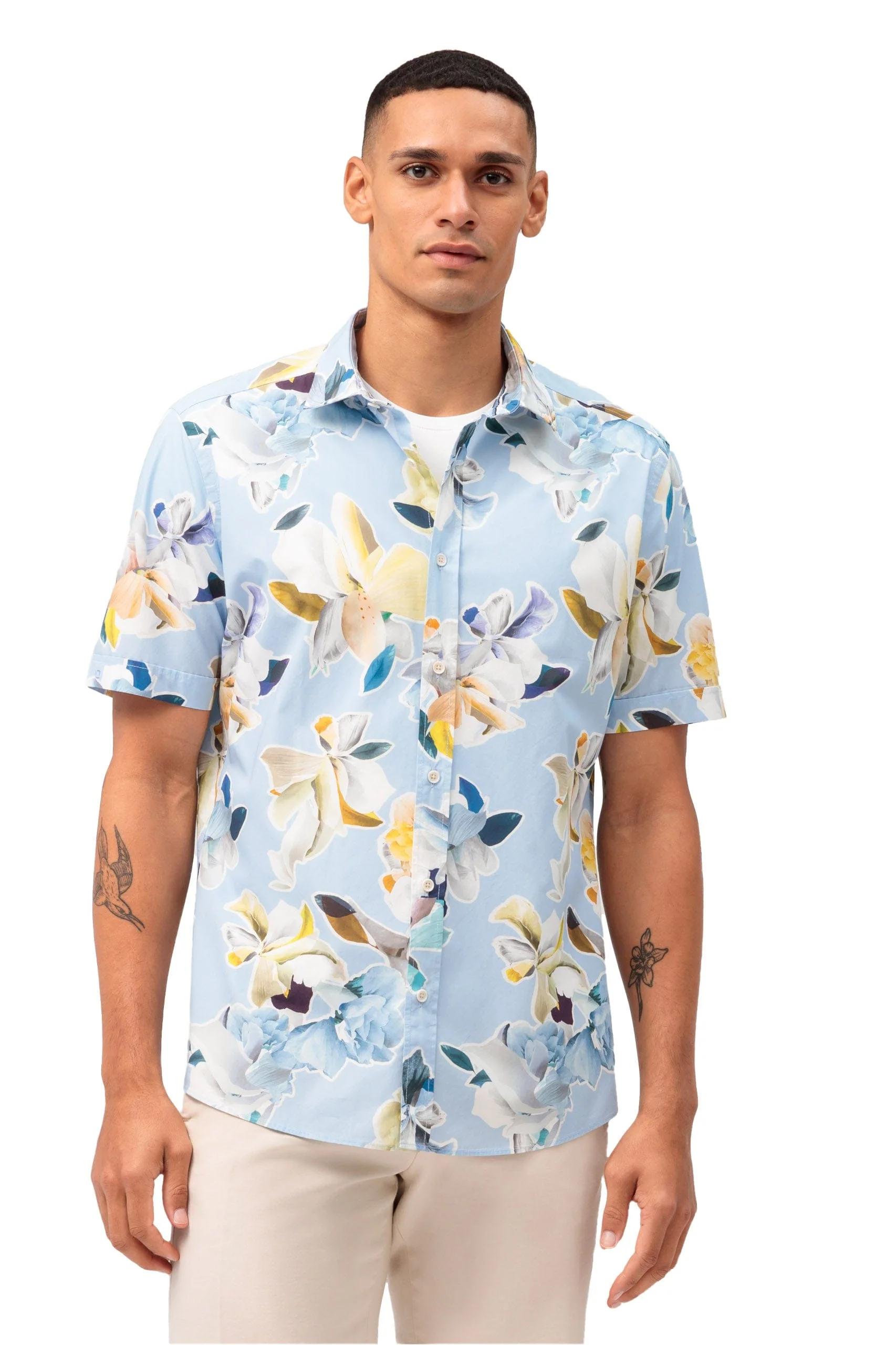 Casual Regular Fit Short Sleeve Floral Shirt - Blue Floral