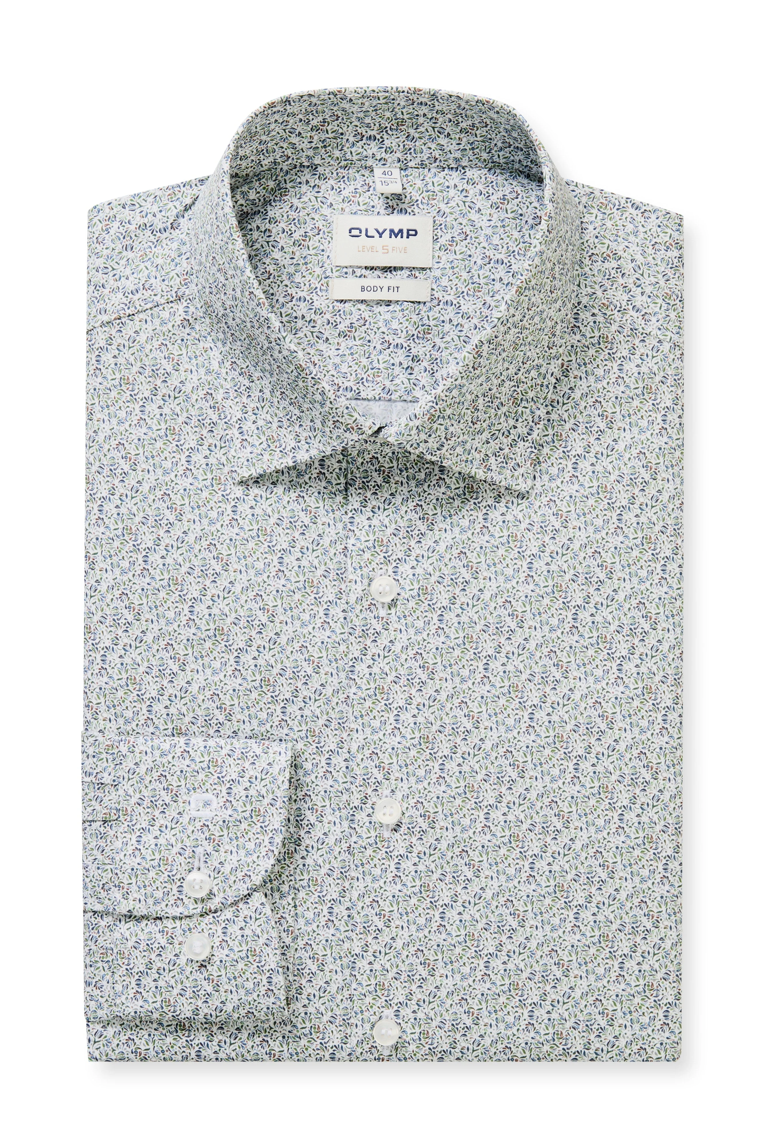 Level 5 Body Fit Neat Floral Shirt - Green/Blue