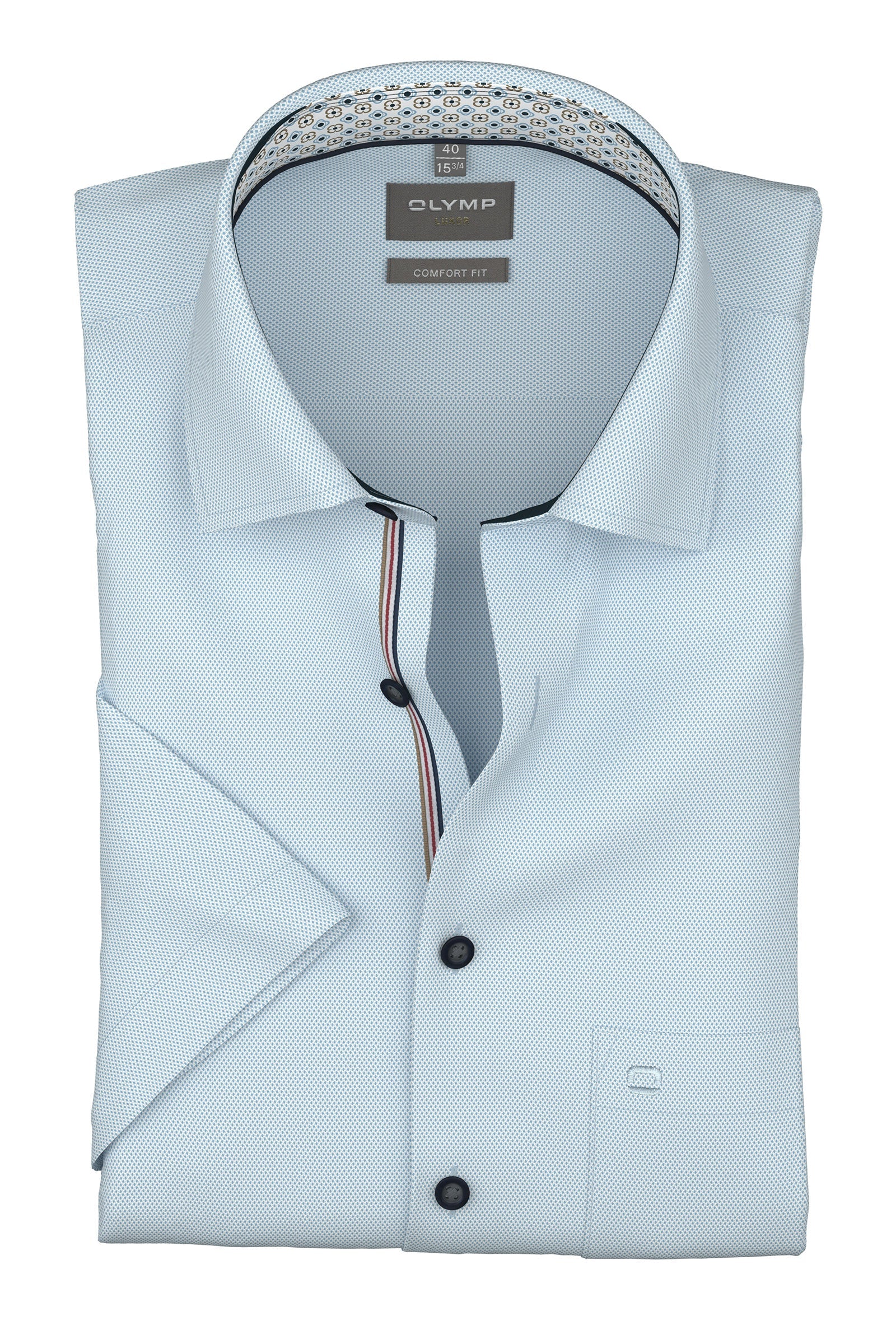Luxor Comfort Fit Short Sleeve Shirt with Geo Trim - Light Blue