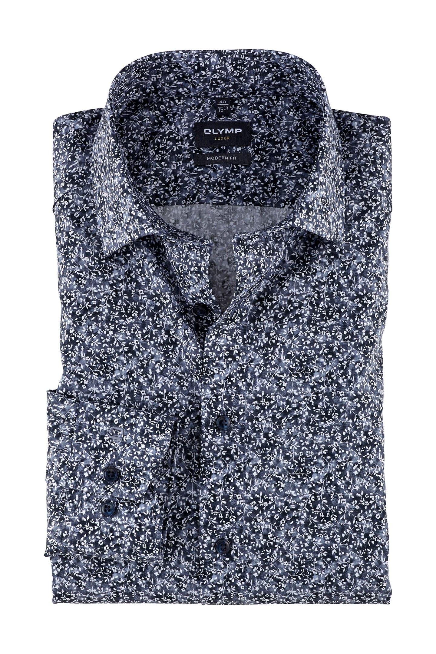 Luxor Modern Fit Neat Floral Long Sleeve Shirt - Marine