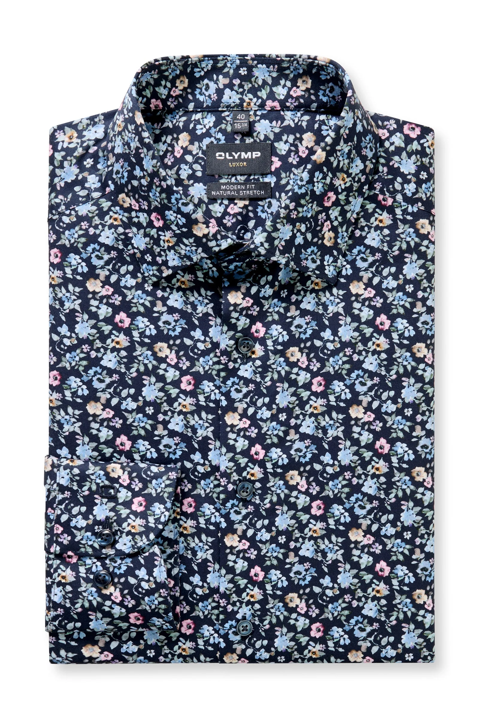 Luxor Modern Fit Neat Floral Shirt - Navy