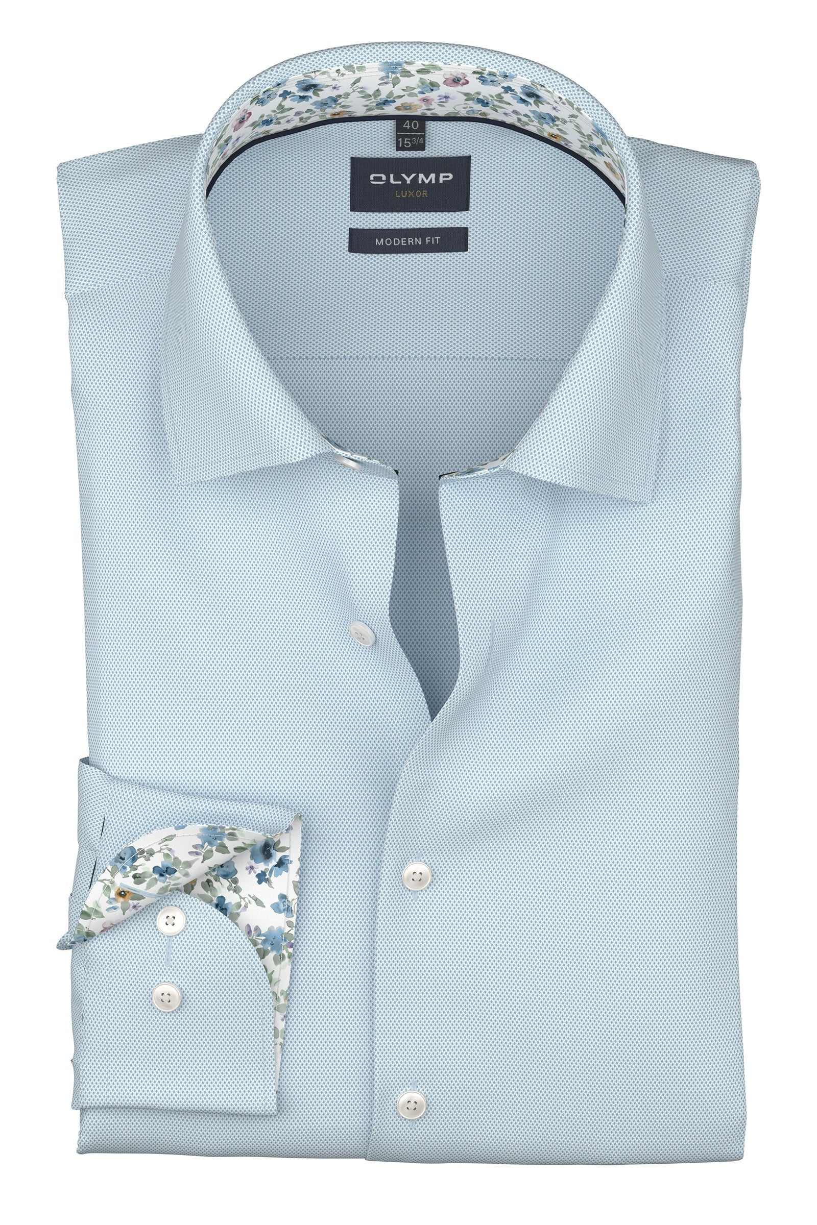Luxor Modern Fit Plain Shirt with Floral Trim - Light Blue