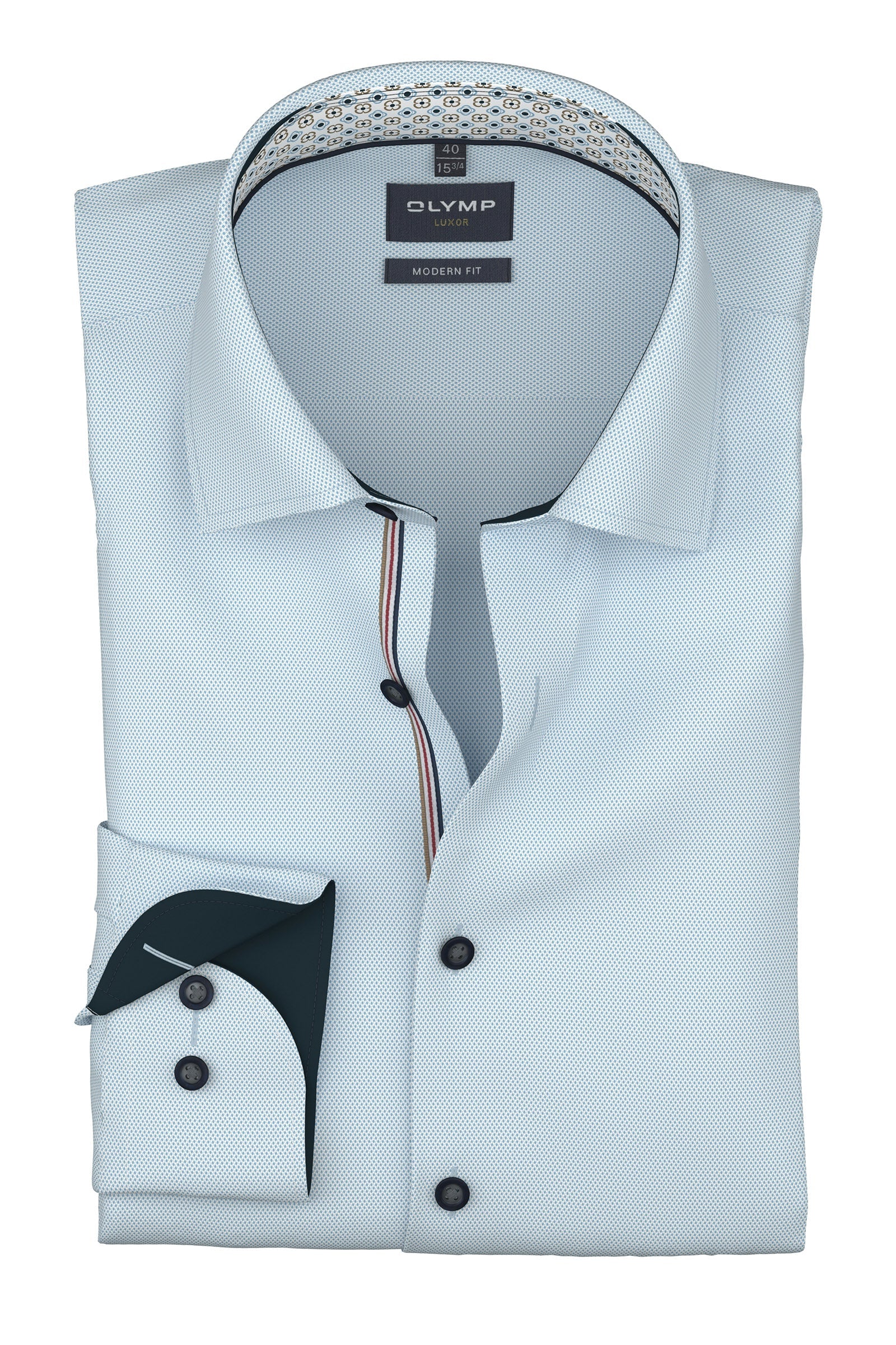 Luxor Modern Fit Plain Shirt with Geo Trim - Light Blue