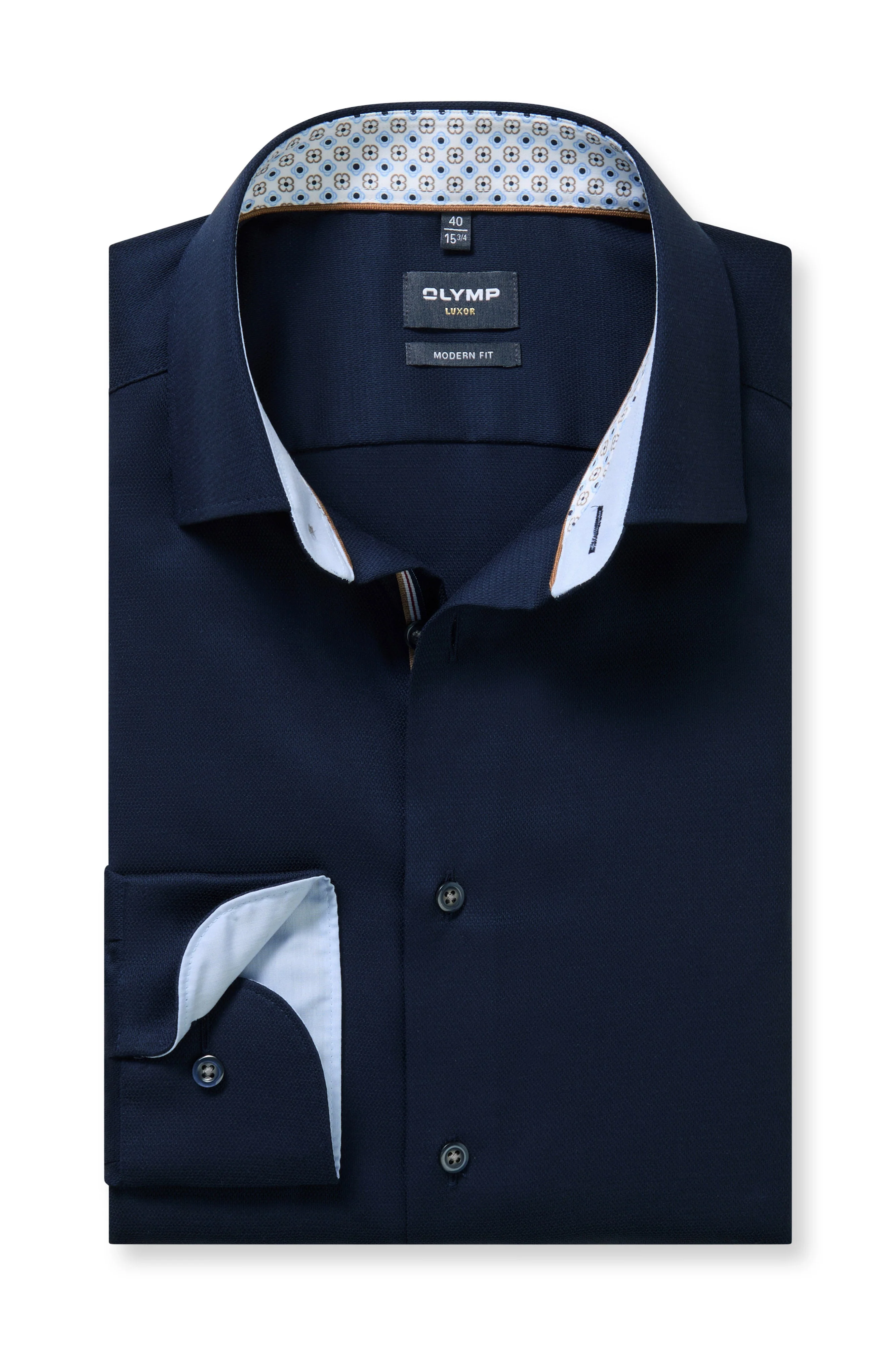 Luxor Modern Fit Plain Shirt with Geo Trim - Navy