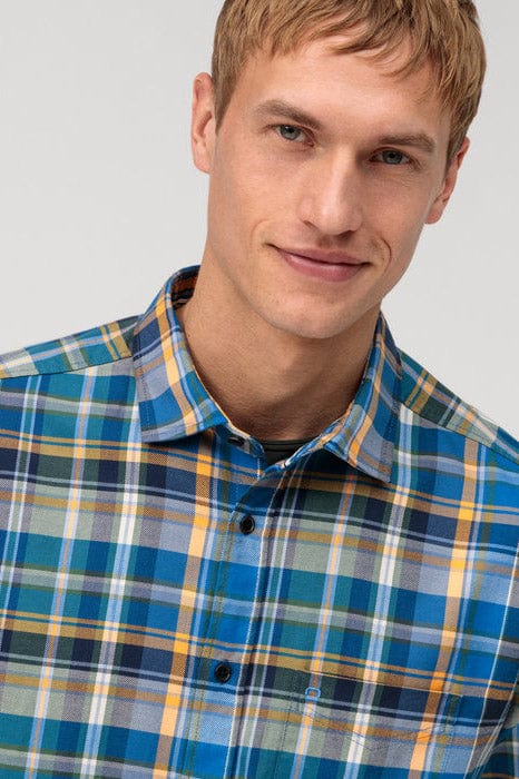 Casual Brushed Cotton Shirt - Blue Multi - Image 2