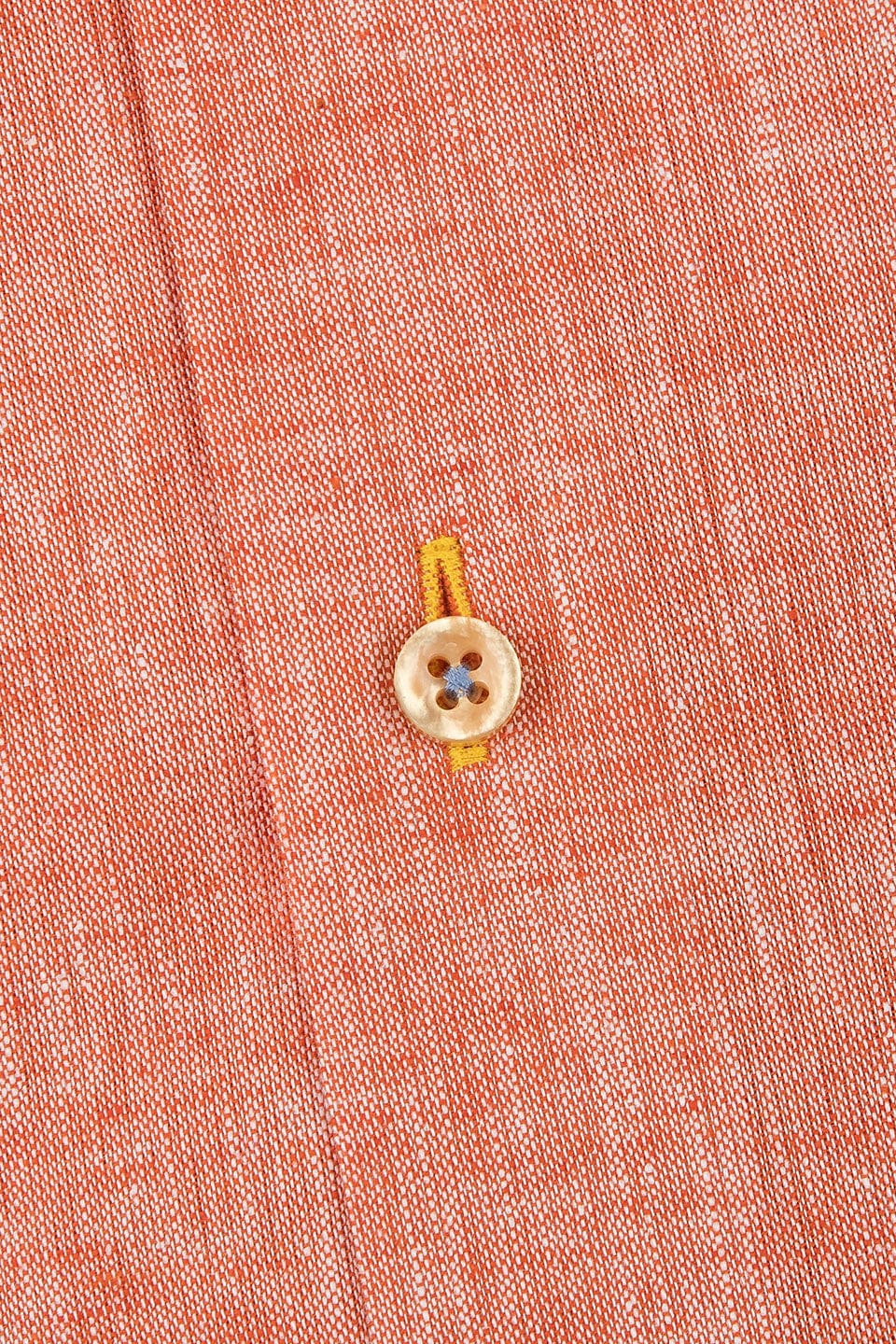 Plain Linen Blend Regular Fit Shirt - Orange - Image 2