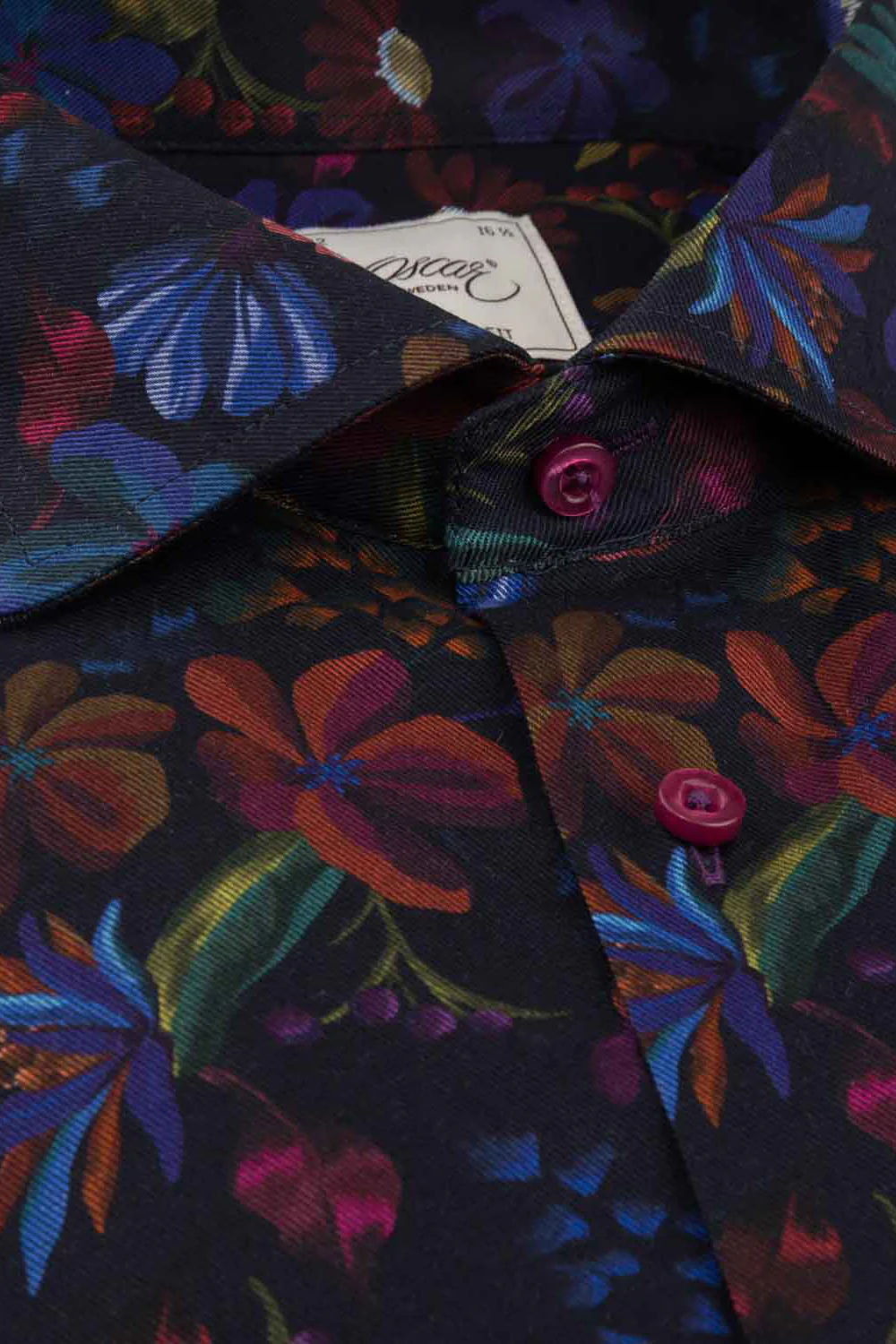 Pure Cotton Dark Floral Shirt with Trim - Indigo Blue - Image 2