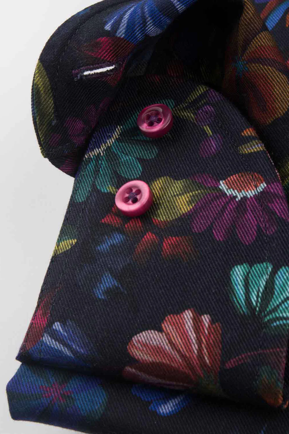 Pure Cotton Dark Floral Shirt with Trim - Indigo Blue - Image 3