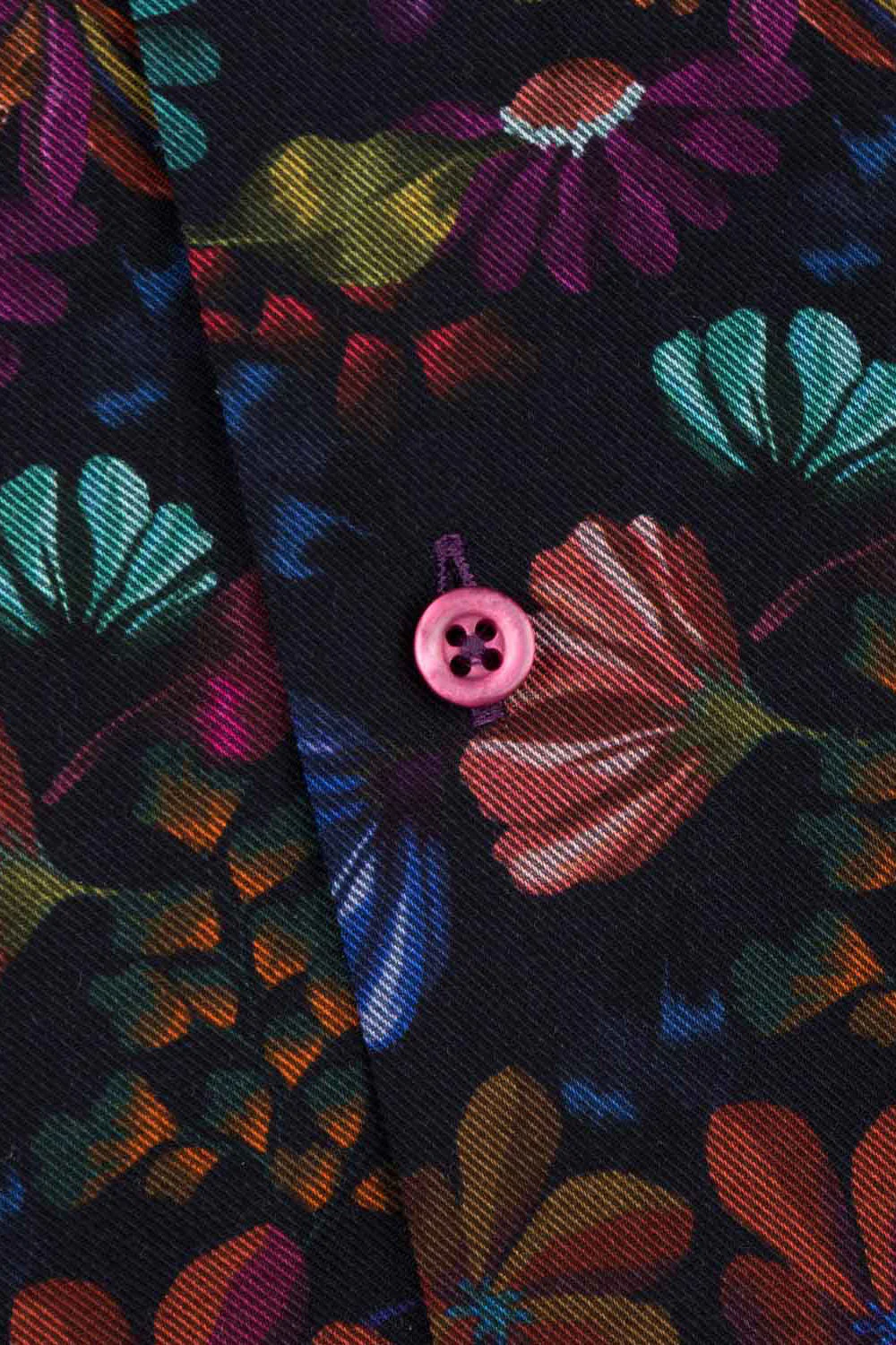 Pure Cotton Dark Floral Shirt with Trim - Indigo Blue - Image 4