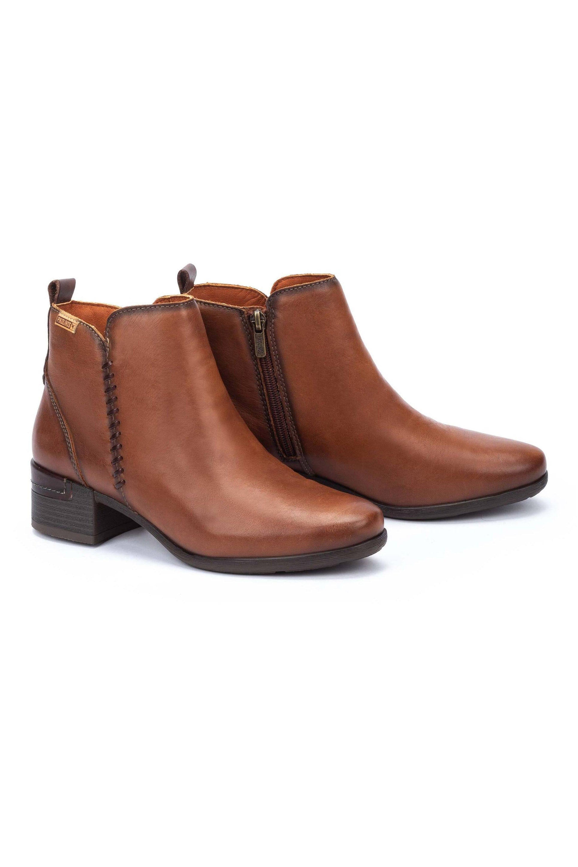 Malaga Leather Mid Heel Ankle Boots - Chocolate