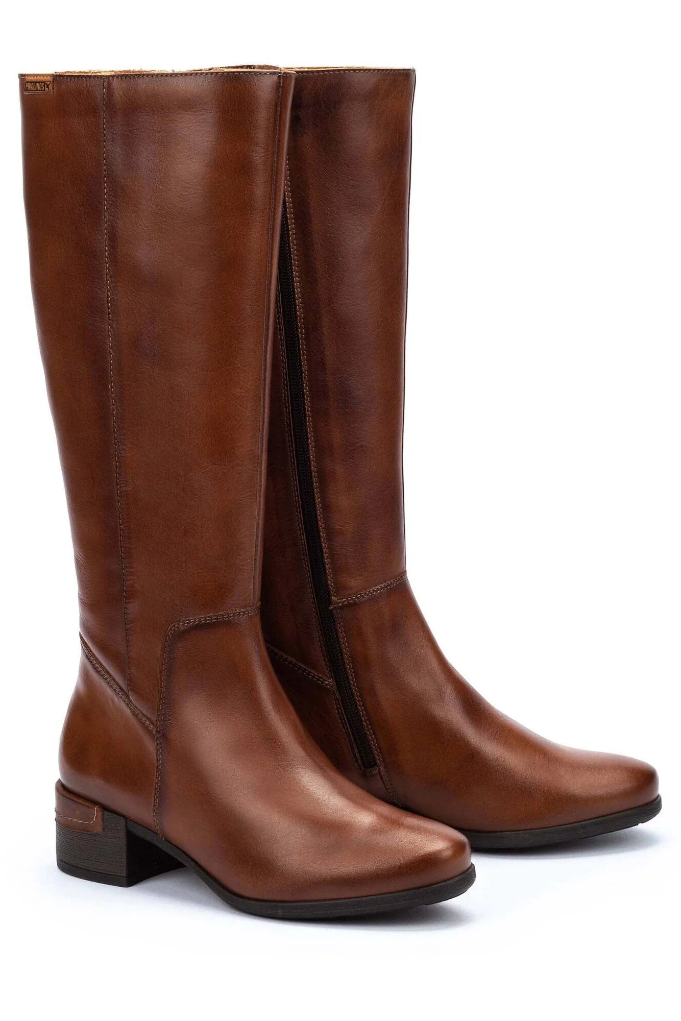 Malaga Leather Mid Heel Tall Boots - Chocolate - Image 2