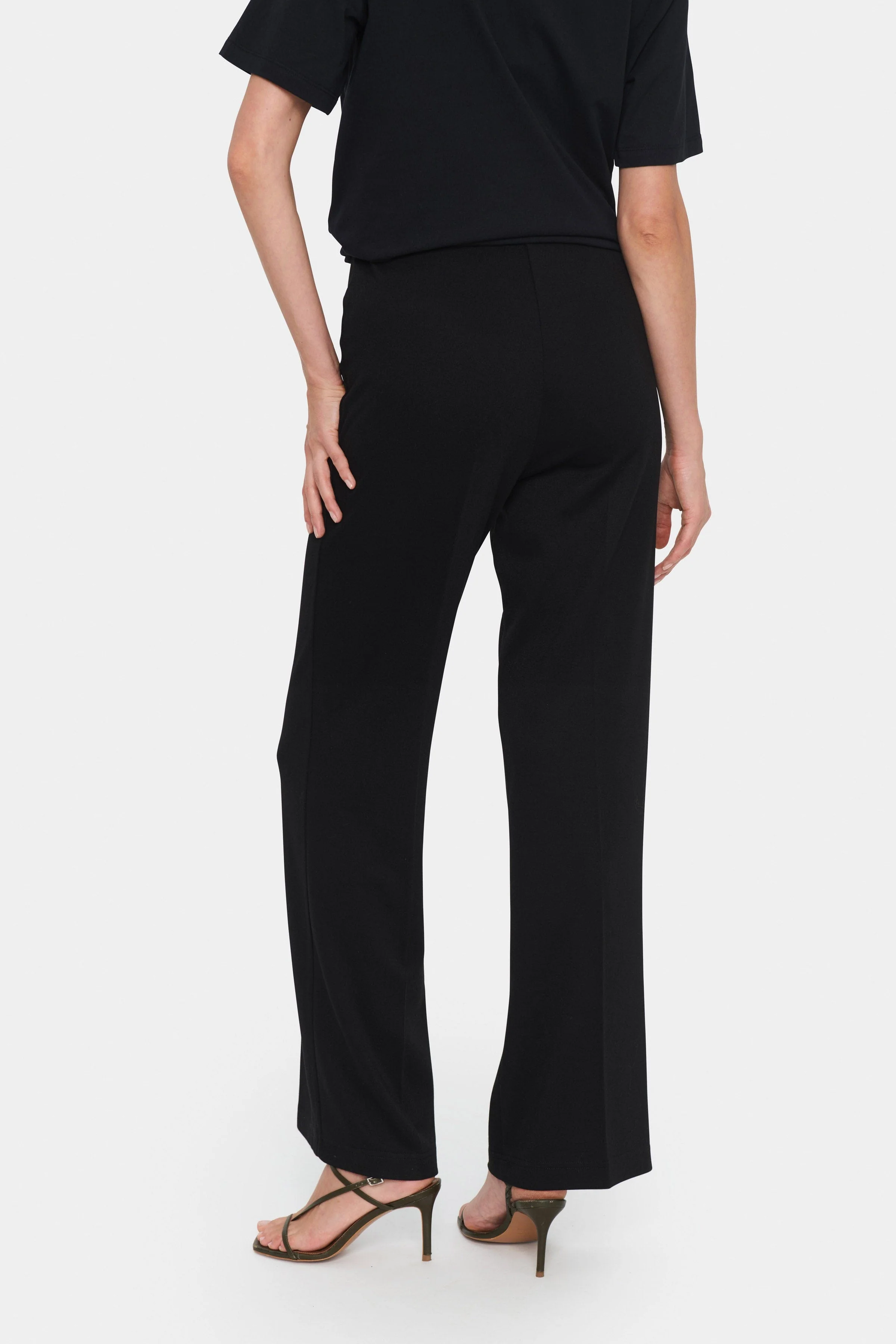 Kaileen Elasticated Waist Wide Leg Trousers - Black - Image 3