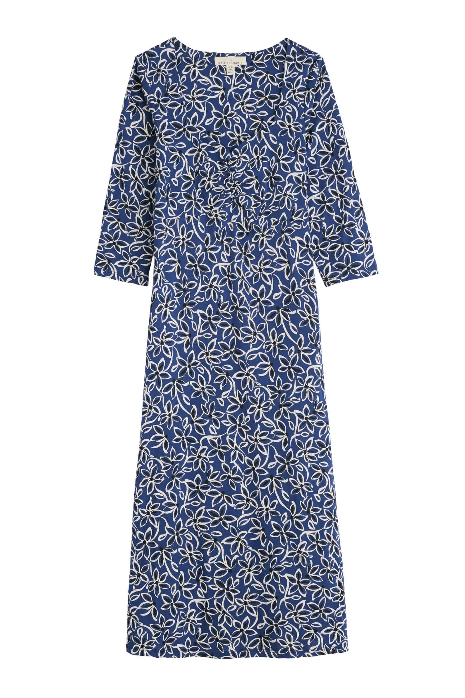 3/4 Sleeve Secret Cove Midi Dress - Harbour Floral Washed Marine