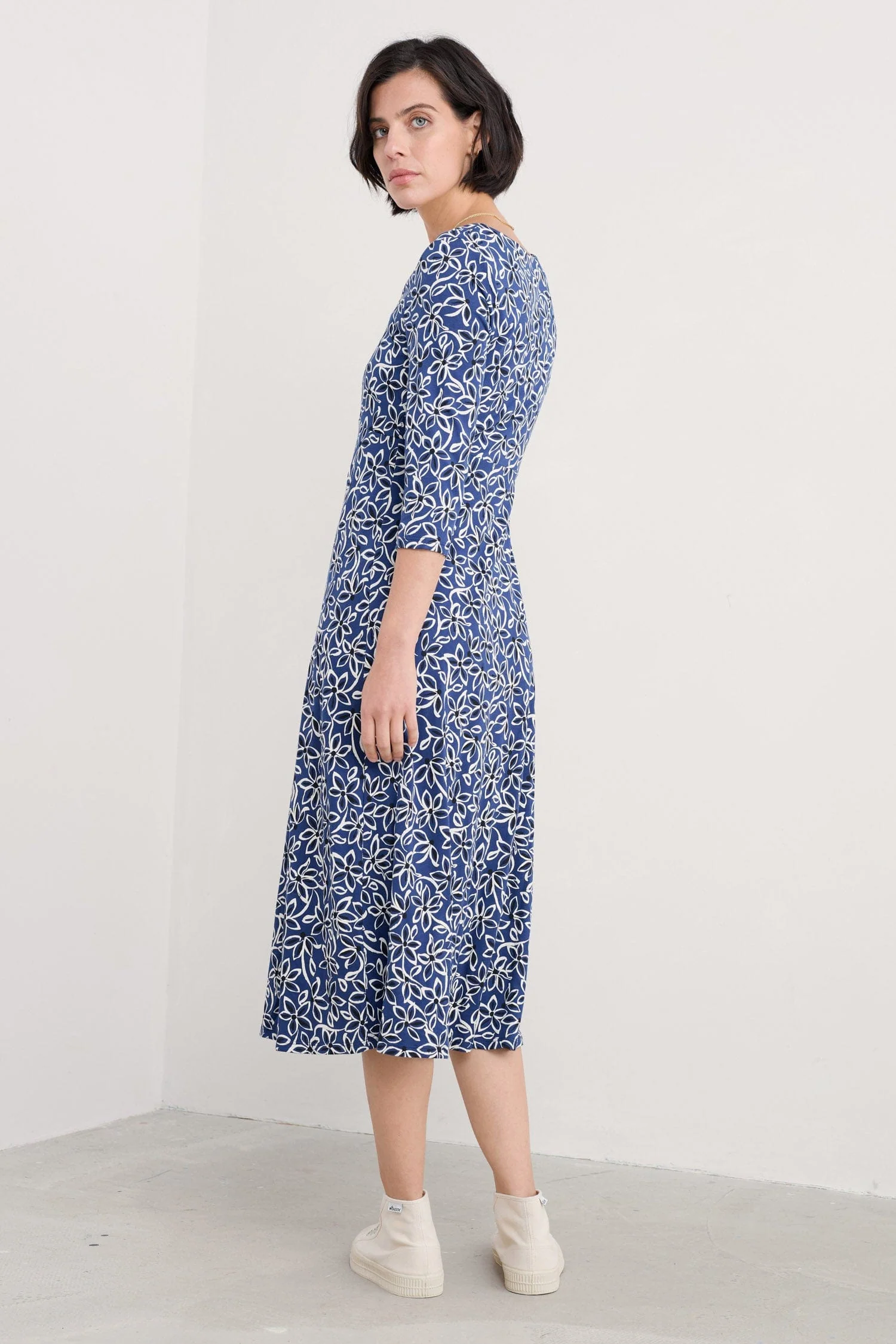 3/4 Sleeve Secret Cove Midi Dress - Harbour Floral Washed Marine - Image 3