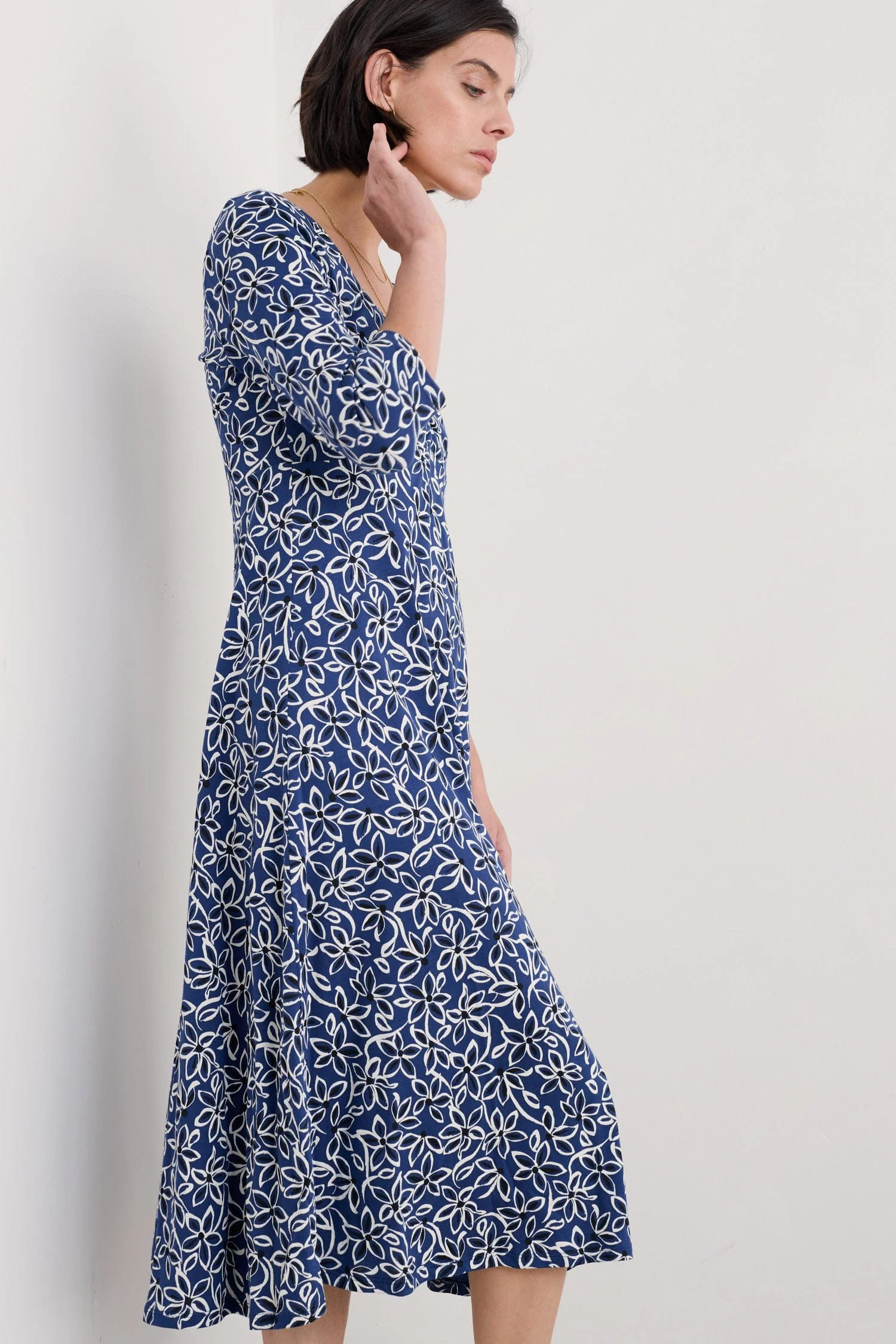 3/4 Sleeve Secret Cove Midi Dress - Harbour Floral Washed Marine - Image 5