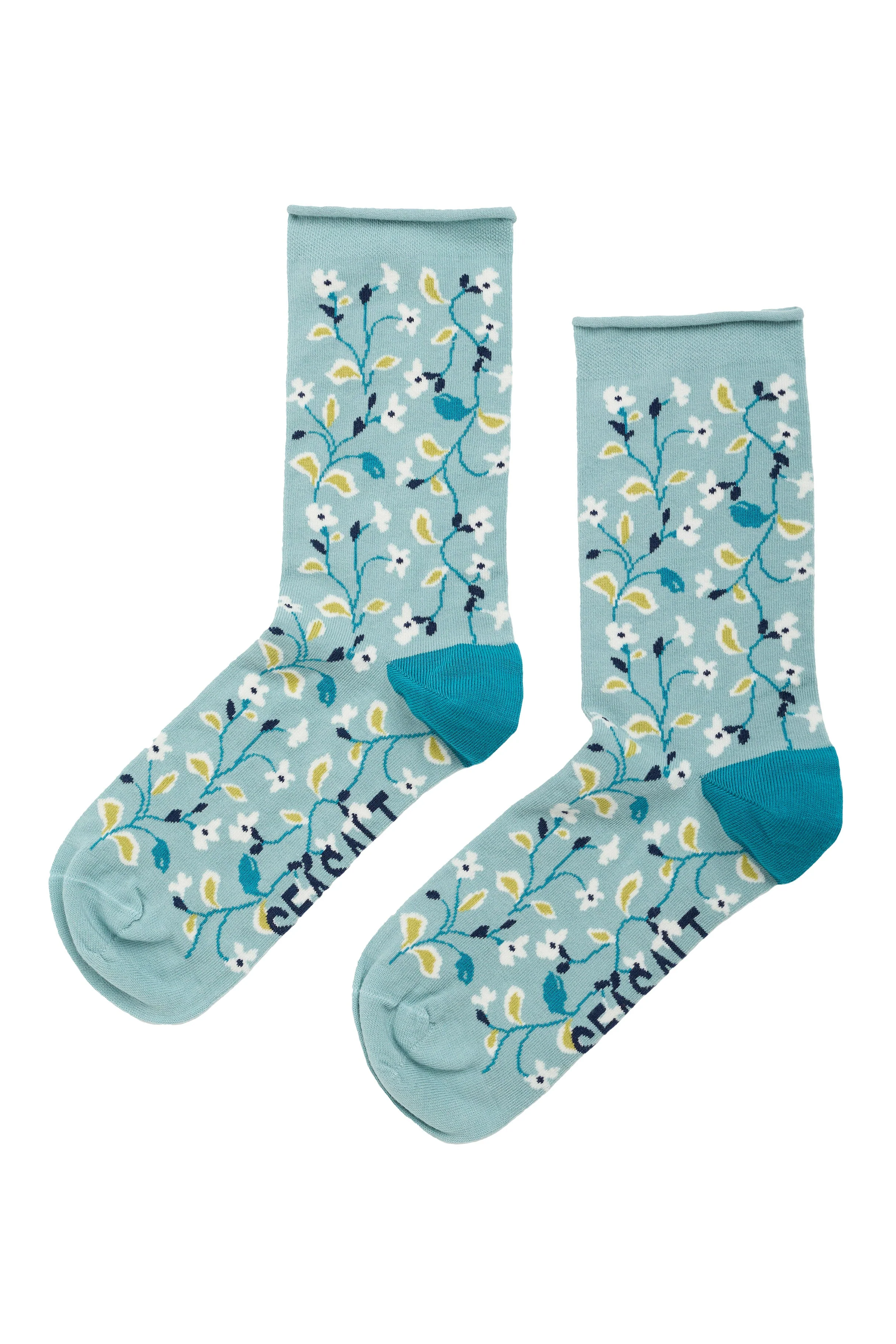 Arty Organic Cotton Socks - Chalk Flower Sage Leaf