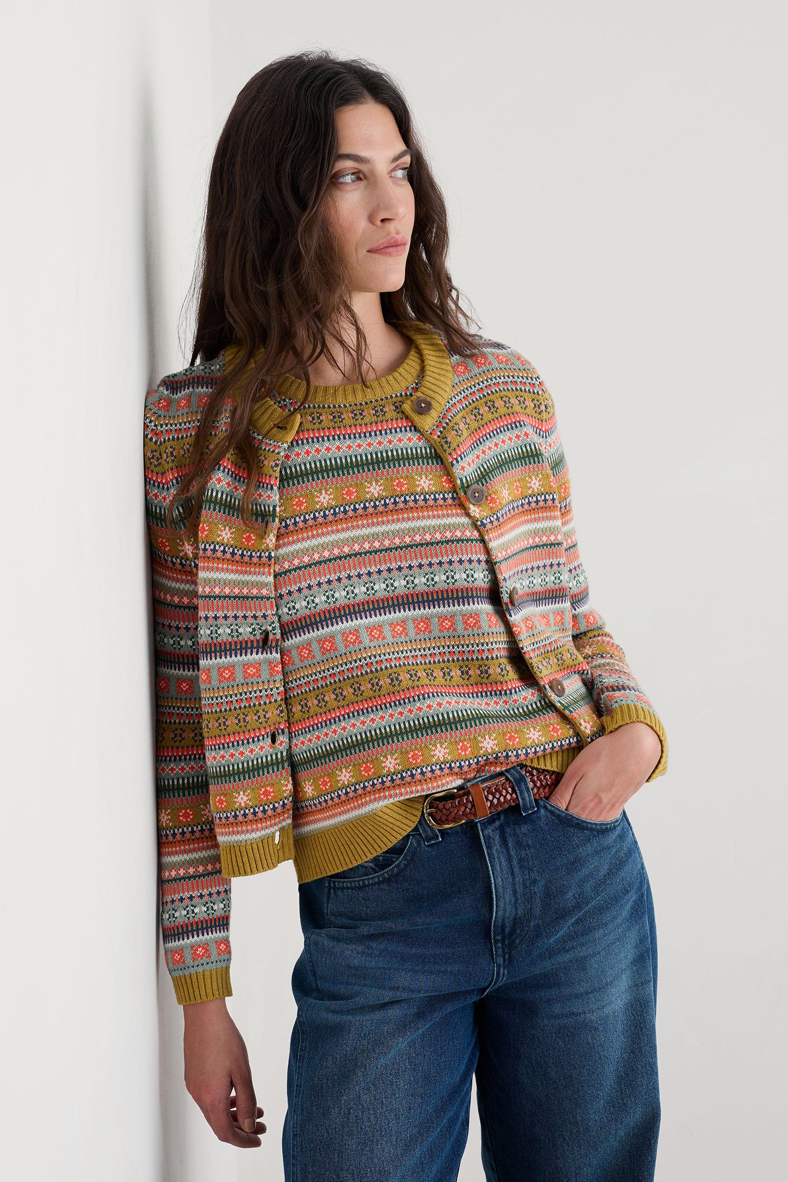 Cove Cottage Fair Isle Cardigan - Carved Relief Pear Multi - Image 3