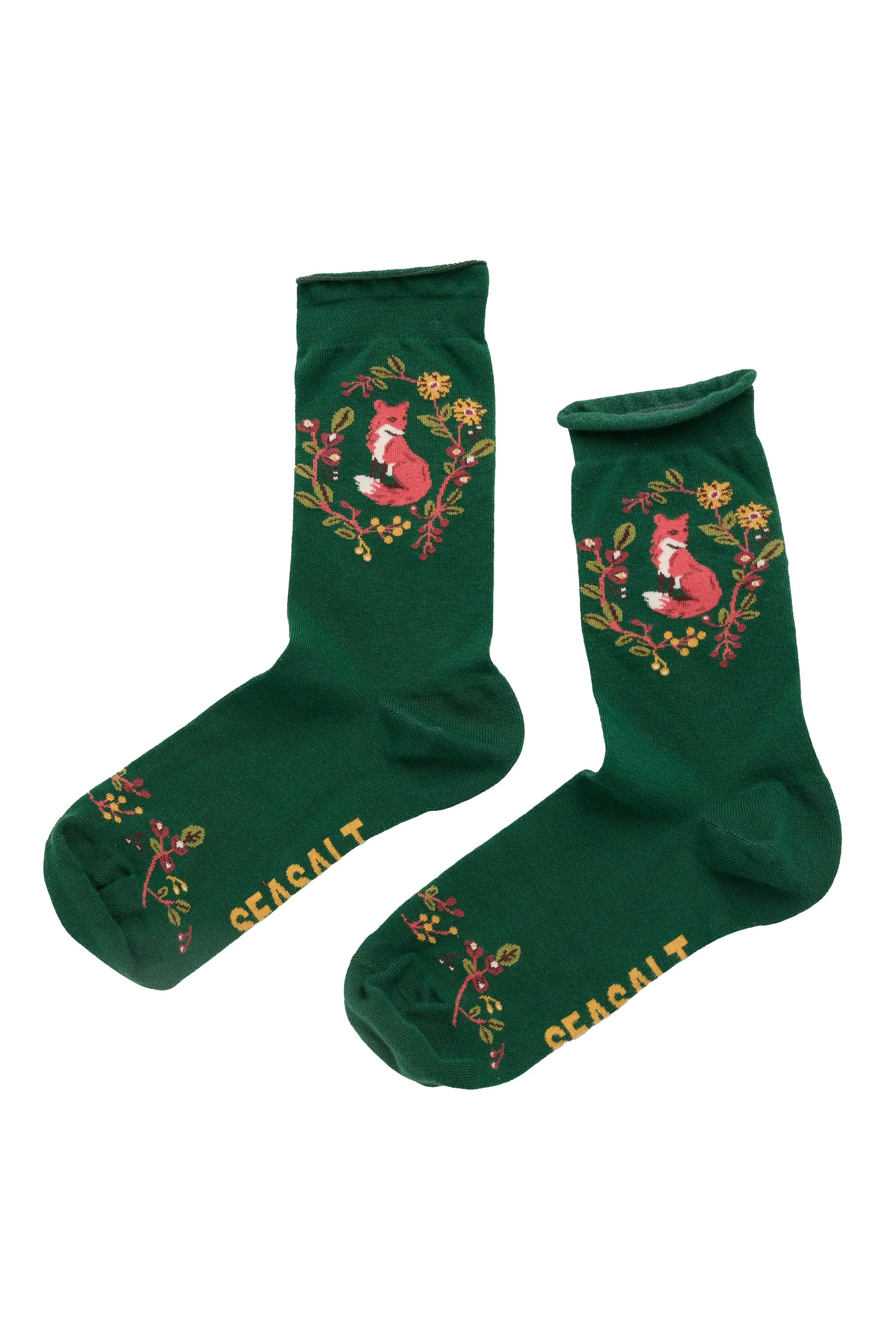 Organic Cotton Arty Socks - Fox Wreath Evergreen