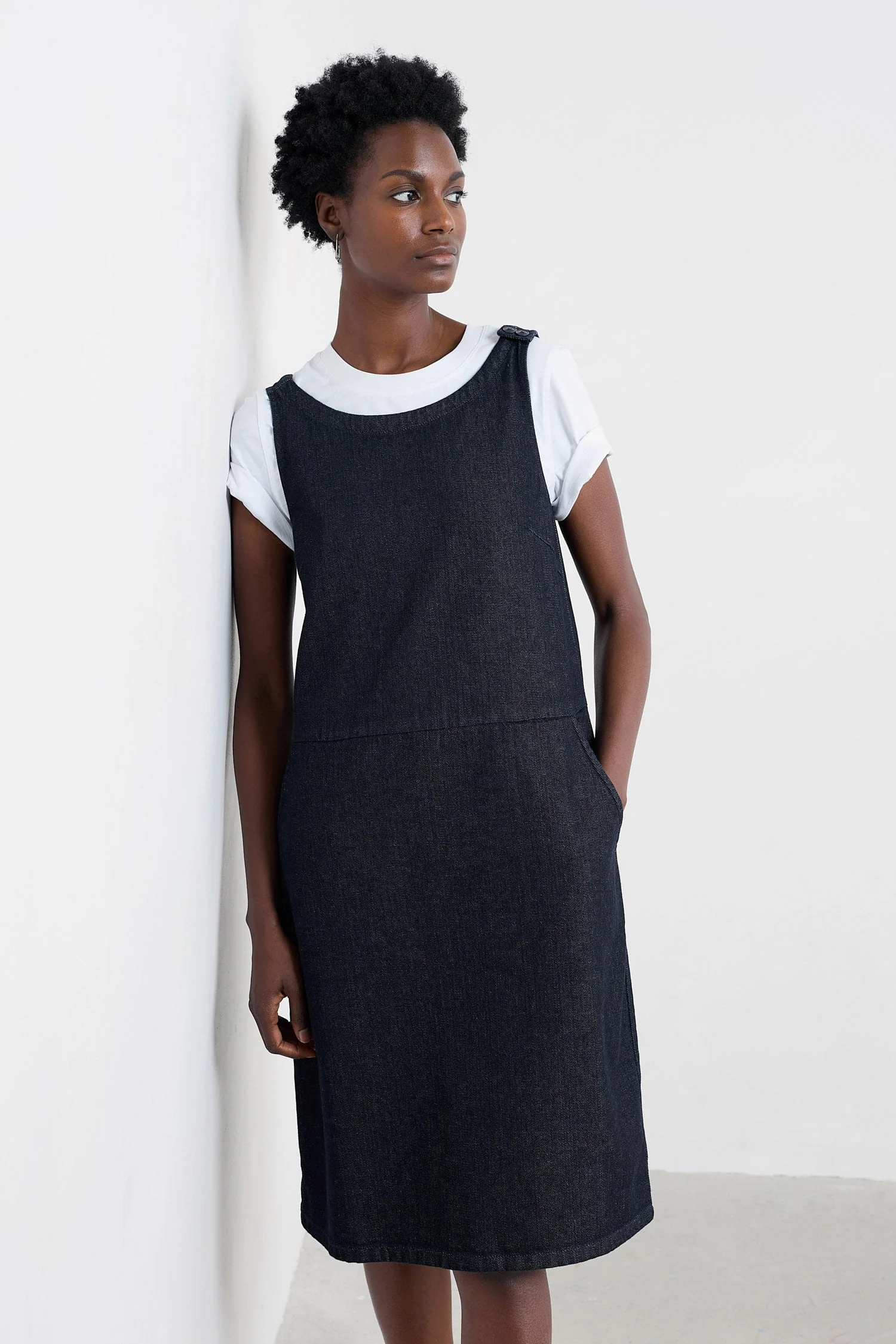 Salt Weave Knee Length Pinafore - Dark Wash - Image 2