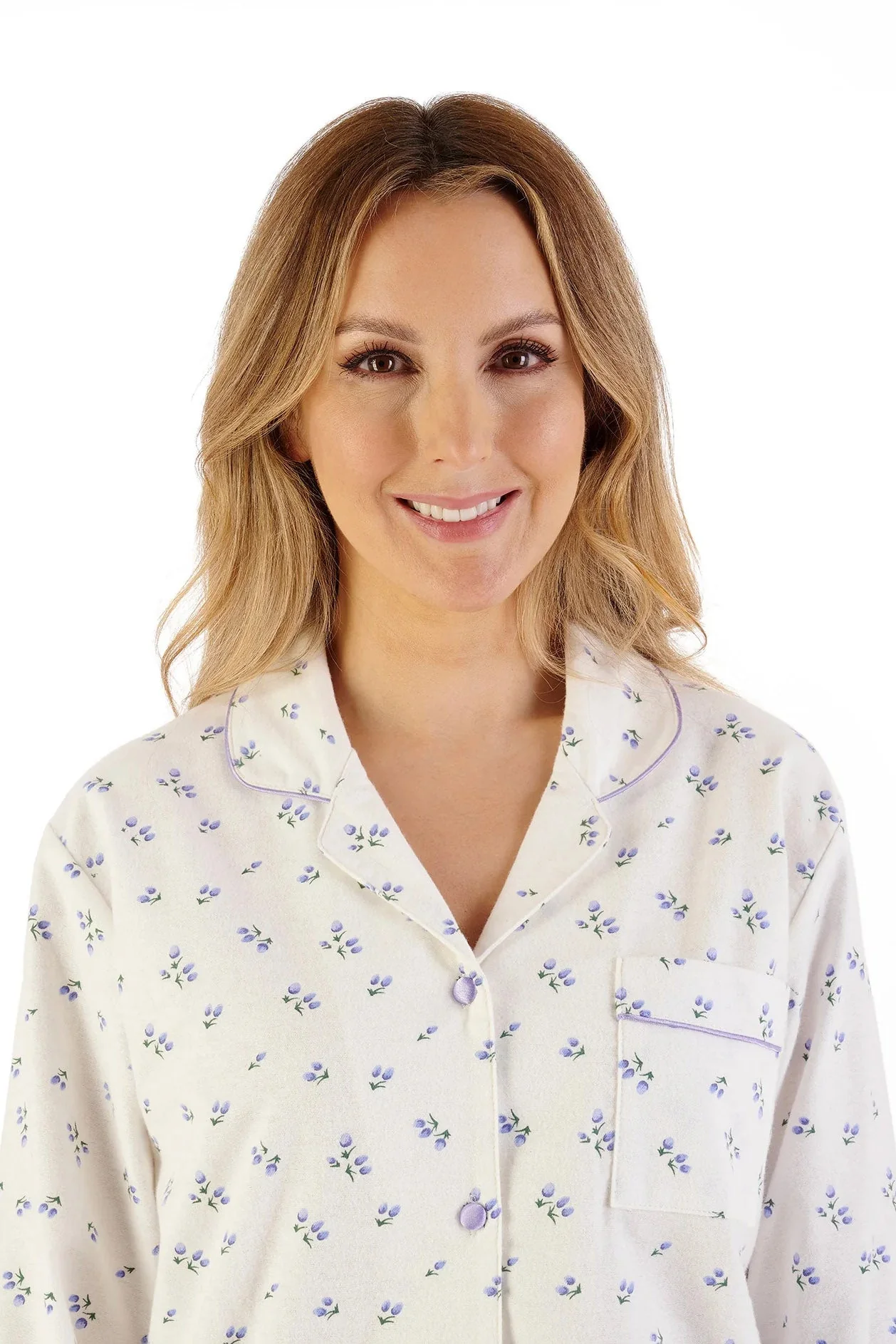 Brushed Cotton Floral Pyjama Set - Purple - Image 2