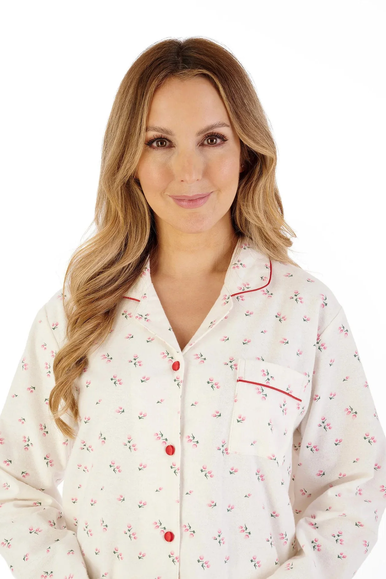 Brushed Cotton Floral Pyjama Set - Red - Image 2