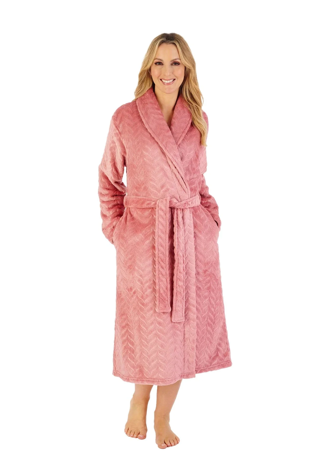 Embossed Pattern Fleece 46 Inch Dressing Gown - Pink