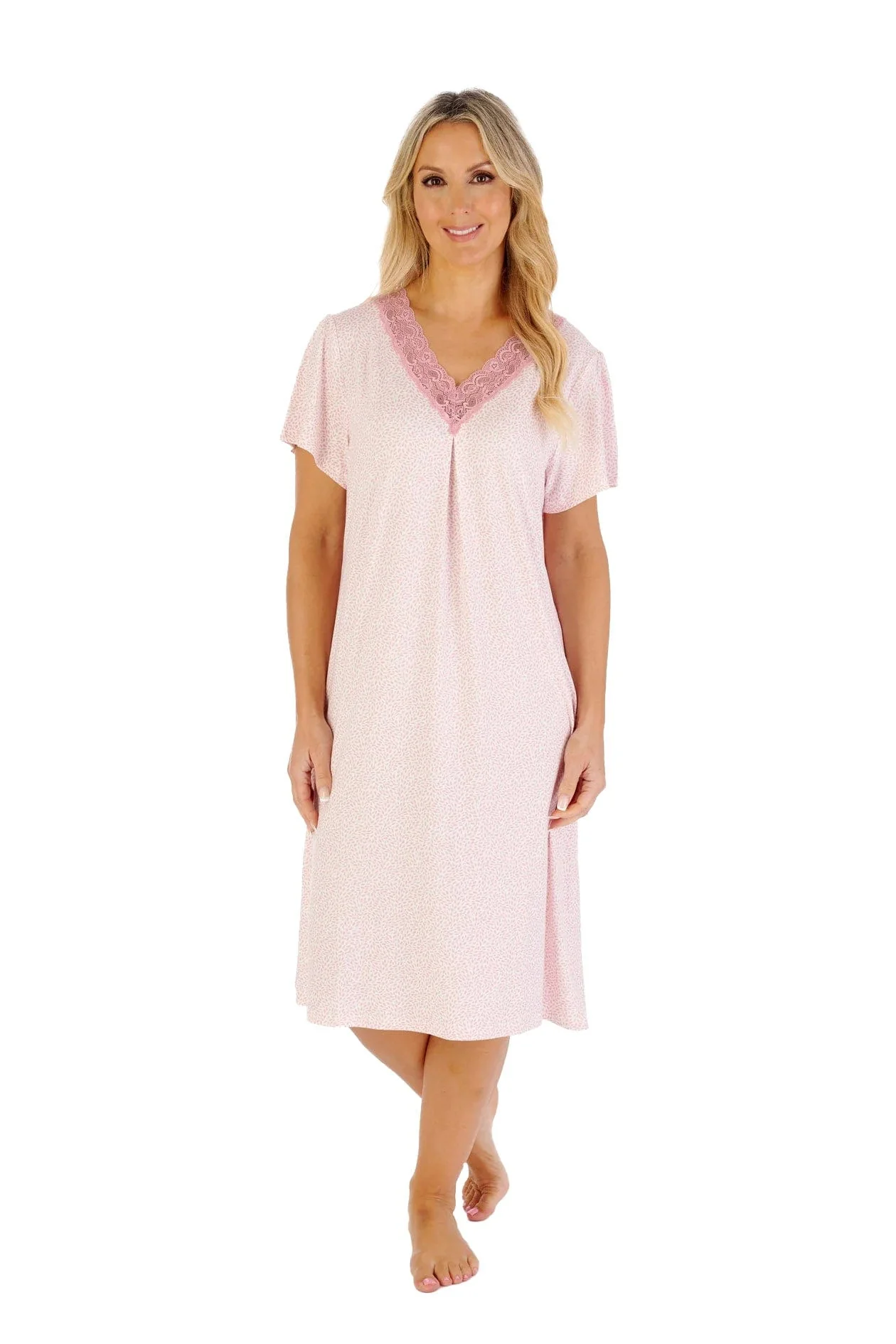 Gaspe Supersoft 40 Inch Short Sleeve Nightdress - Pink Print