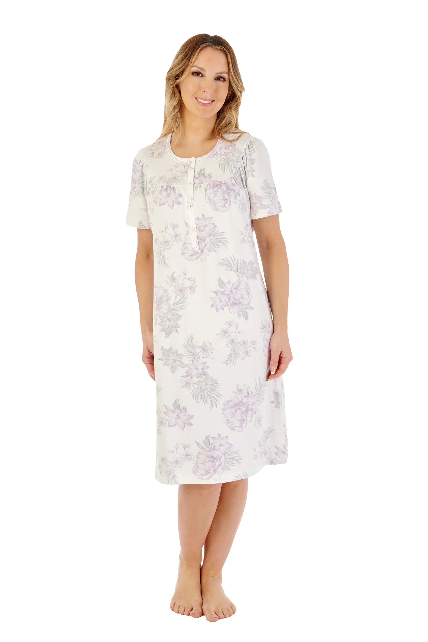 Jersey Floral 43 Inch Short Sleeve Nightdress - Lilac