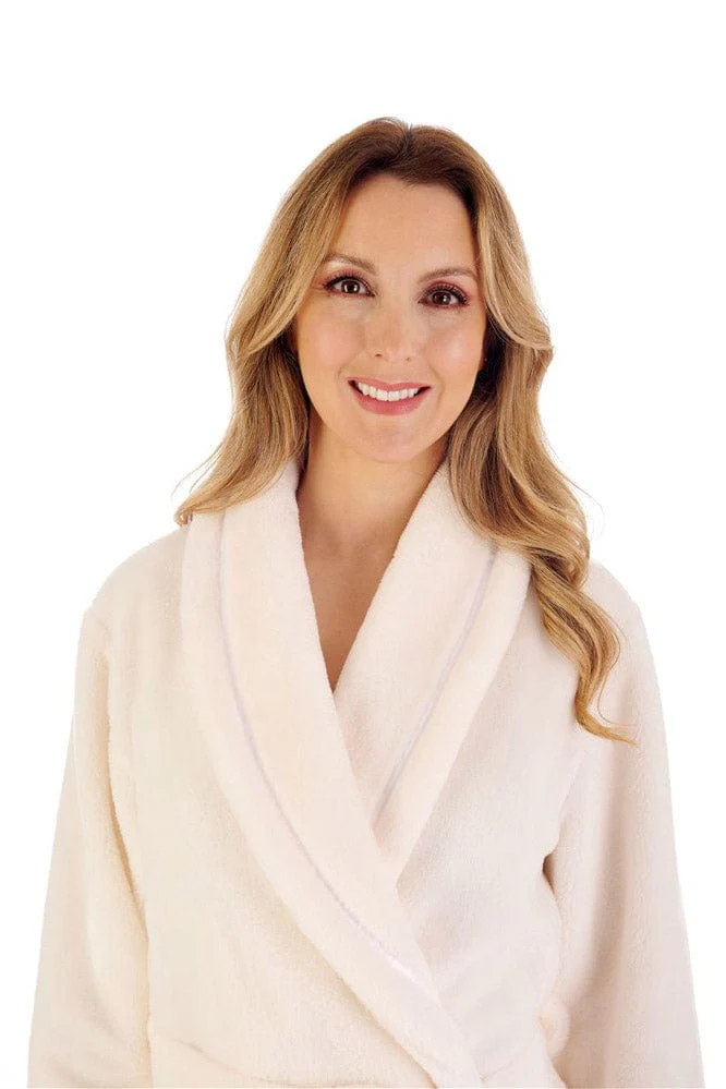 Luxury 48 Inch Fleece Dressing Gown - Cream - Image 2