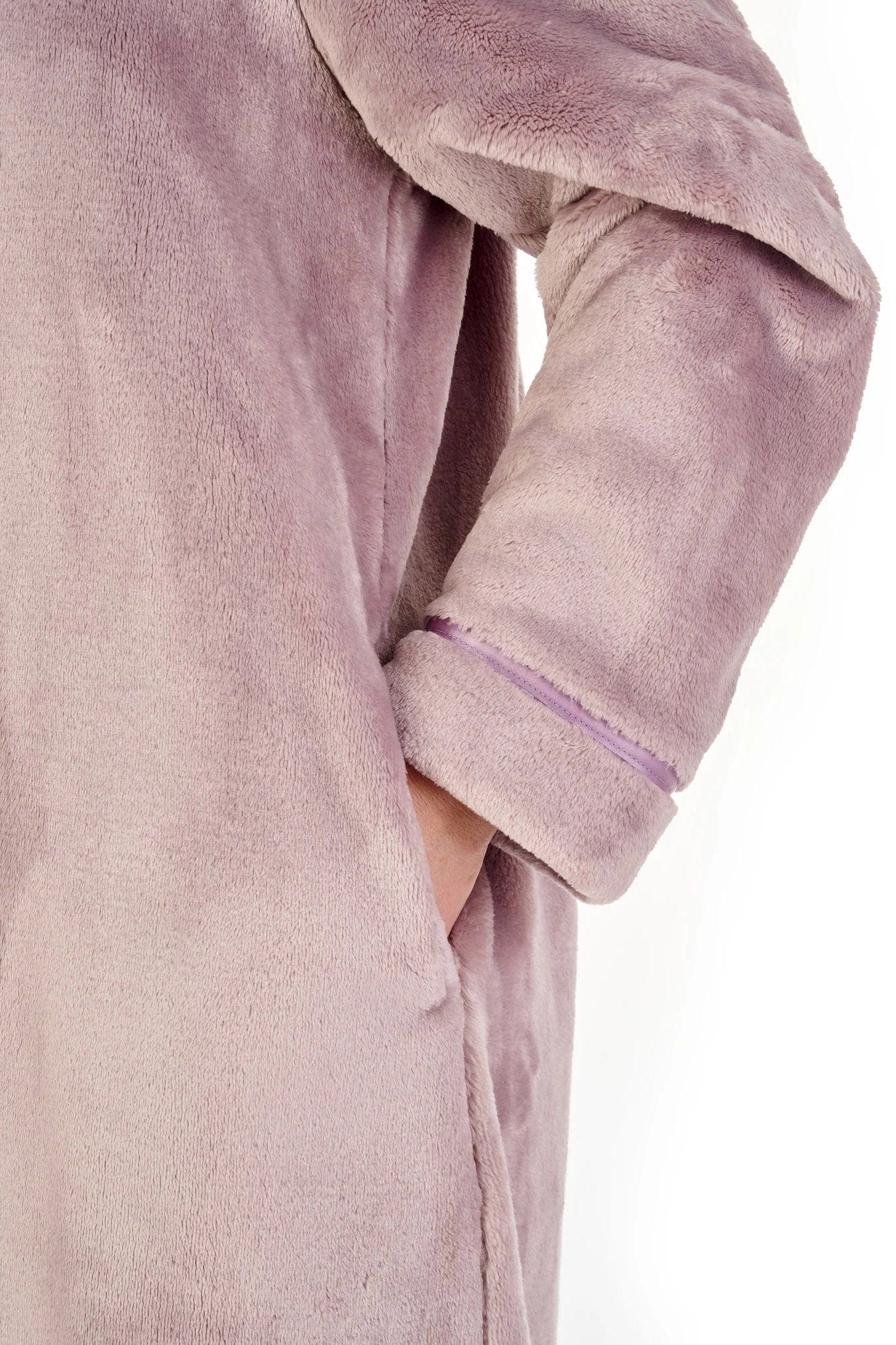 Luxury 48 Inch Zip Through Fleece Dressing Gown - Mink - Image 6