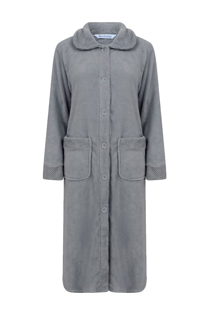Mini Waffle Button Through Dressing Gown - Grey