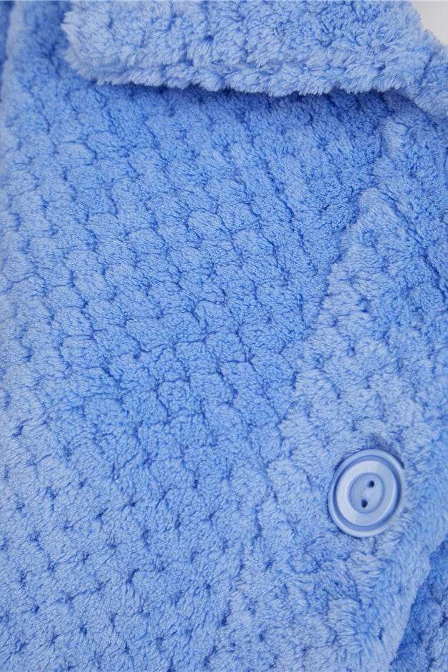 Waffle Fleece Bed Jacket - Blue - Image 3