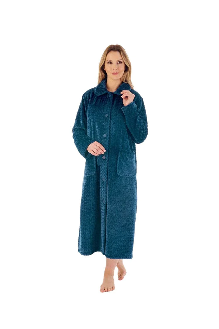 Zig Zag Pattern 46 Inch Button Through Housecoat - Teal
