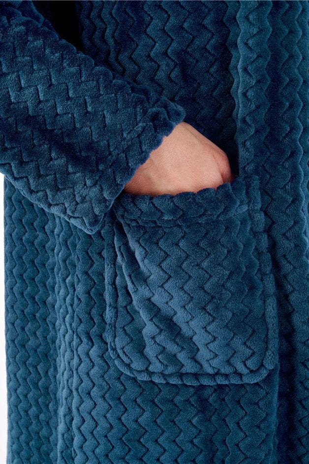 Zig Zag Pattern 46 Inch Button Through Housecoat - Teal - Image 2