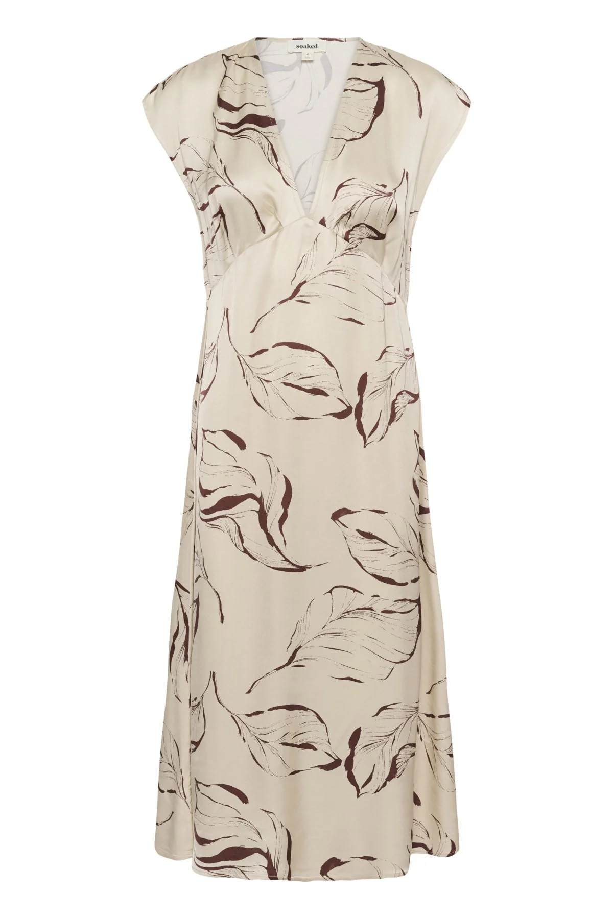 Clero Printed Midi Dress - Oatmeal Leave Print